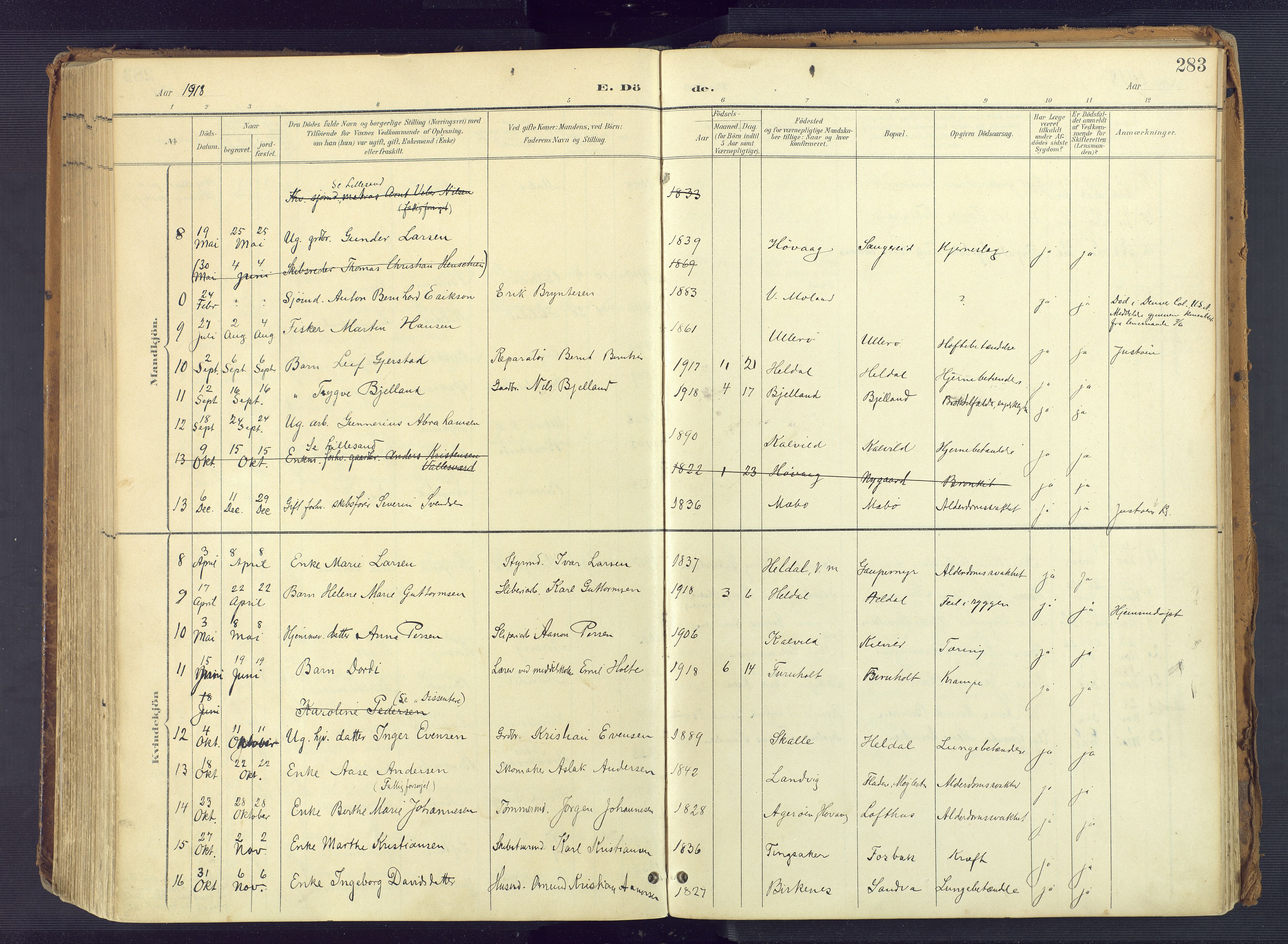 Vestre Moland sokneprestkontor, SAK/1111-0046/F/Fa/Fab/L0010: Parish register (official) no. A 10, 1900-1926, p. 283