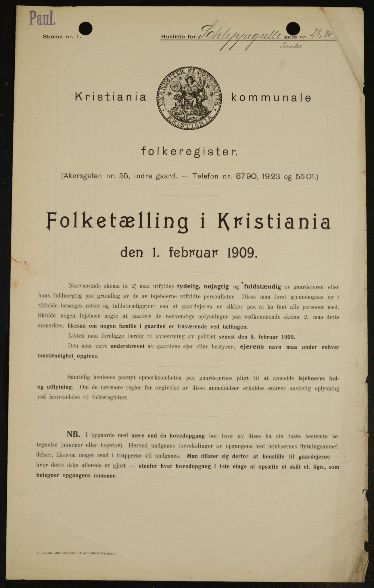 OBA, Municipal Census 1909 for Kristiania, 1909, p. 82044