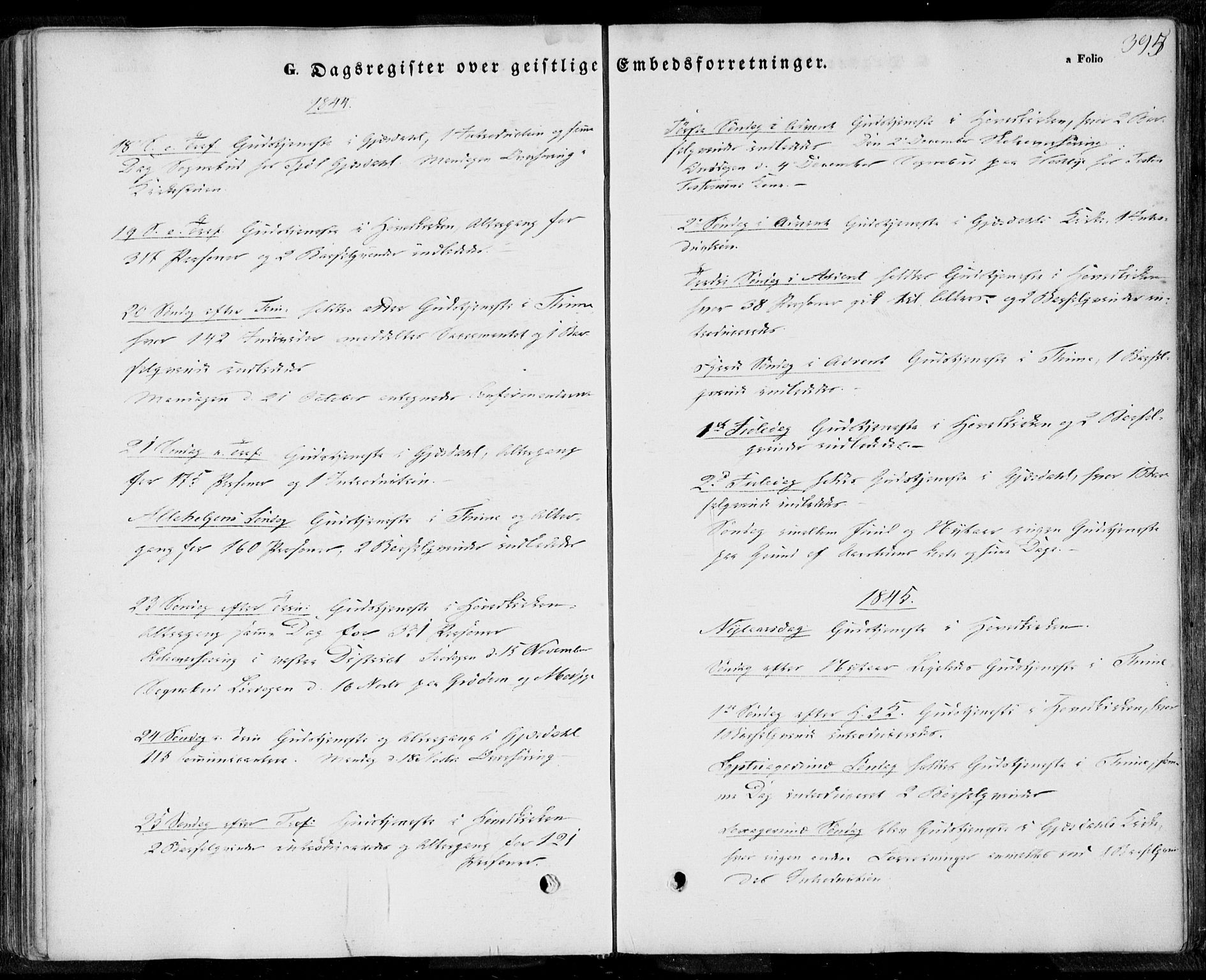 Lye sokneprestkontor, SAST/A-101794/001/30BA/L0006: Parish register (official) no. A 5.2, 1842-1855, p. 395