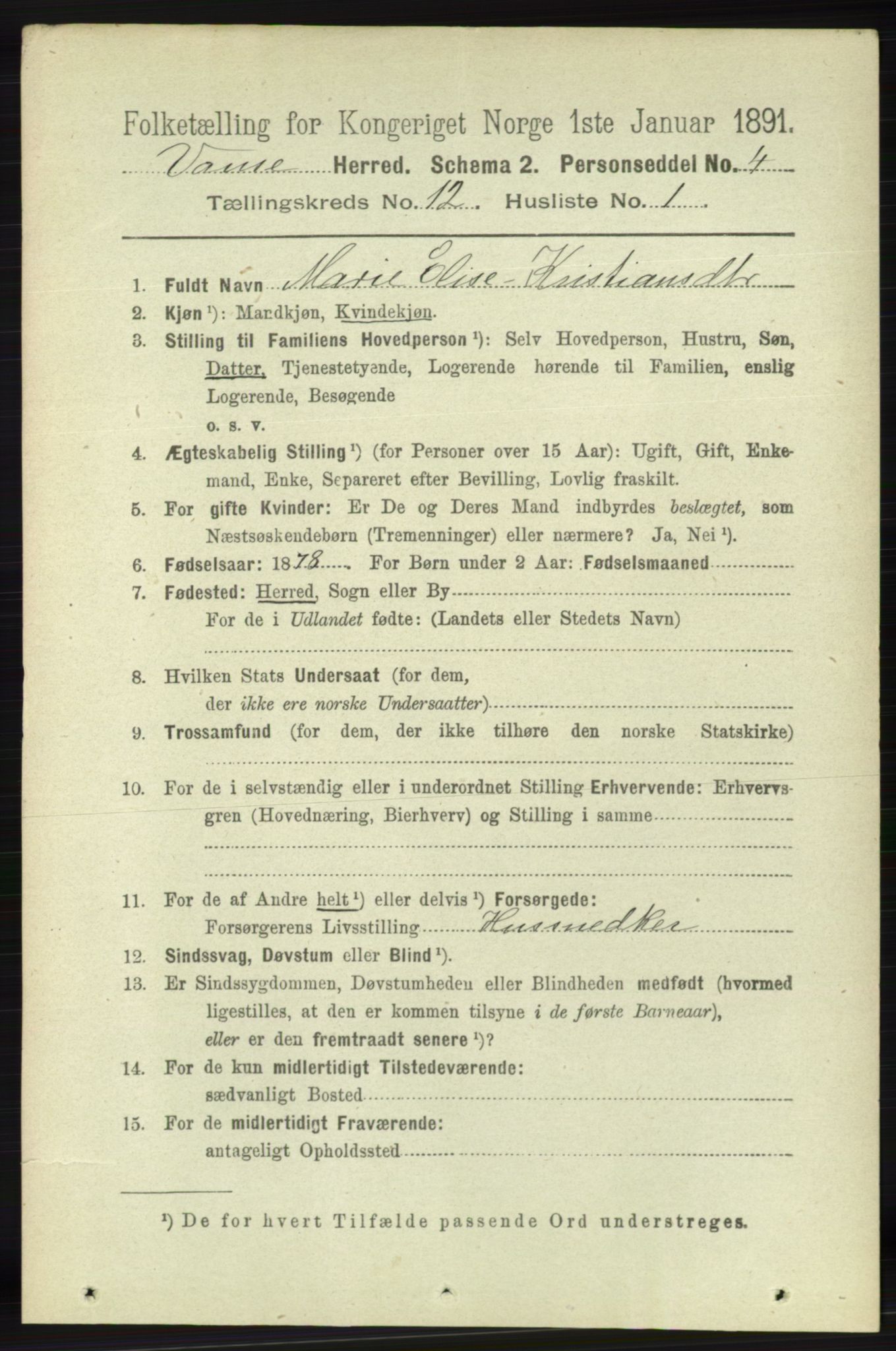 RA, 1891 census for 1041 Vanse, 1891, p. 6809