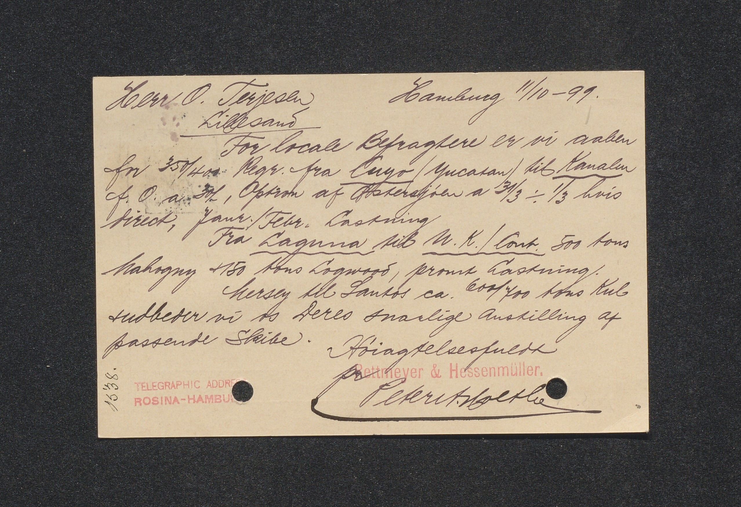 O. Terjesens rederi, AAKS/PA-2525/E/E01/L0005: Korrespondanse, 1898-1899