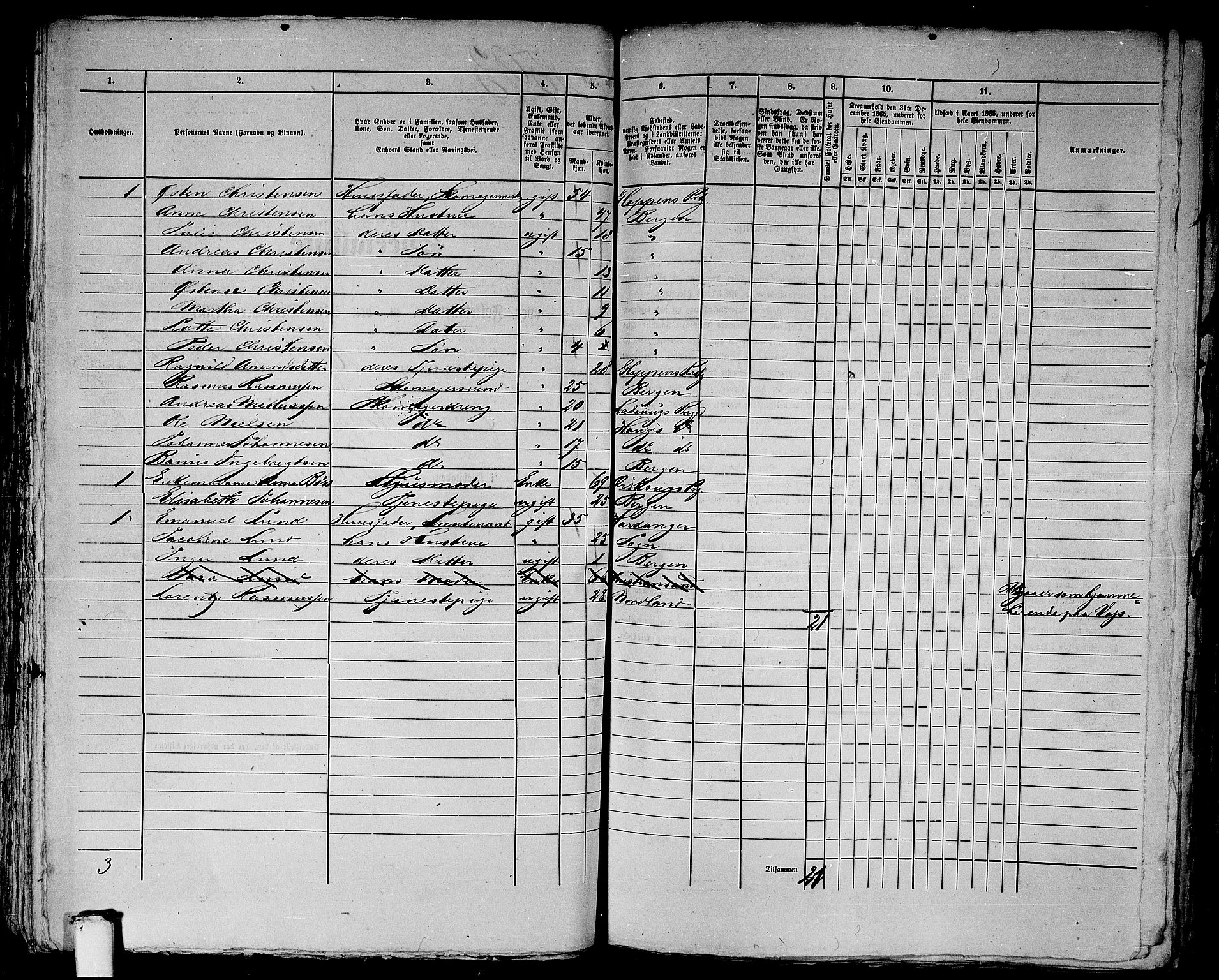 RA, 1865 census for Bergen, 1865, p. 3258