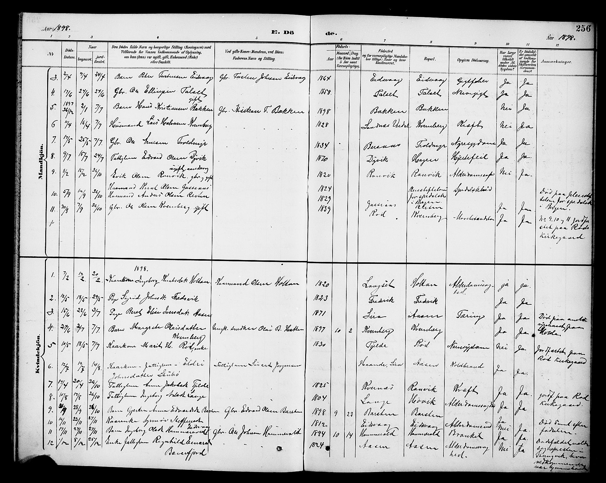 Ministerialprotokoller, klokkerbøker og fødselsregistre - Møre og Romsdal, SAT/A-1454/551/L0632: Parish register (copy) no. 551C04, 1894-1920, p. 256