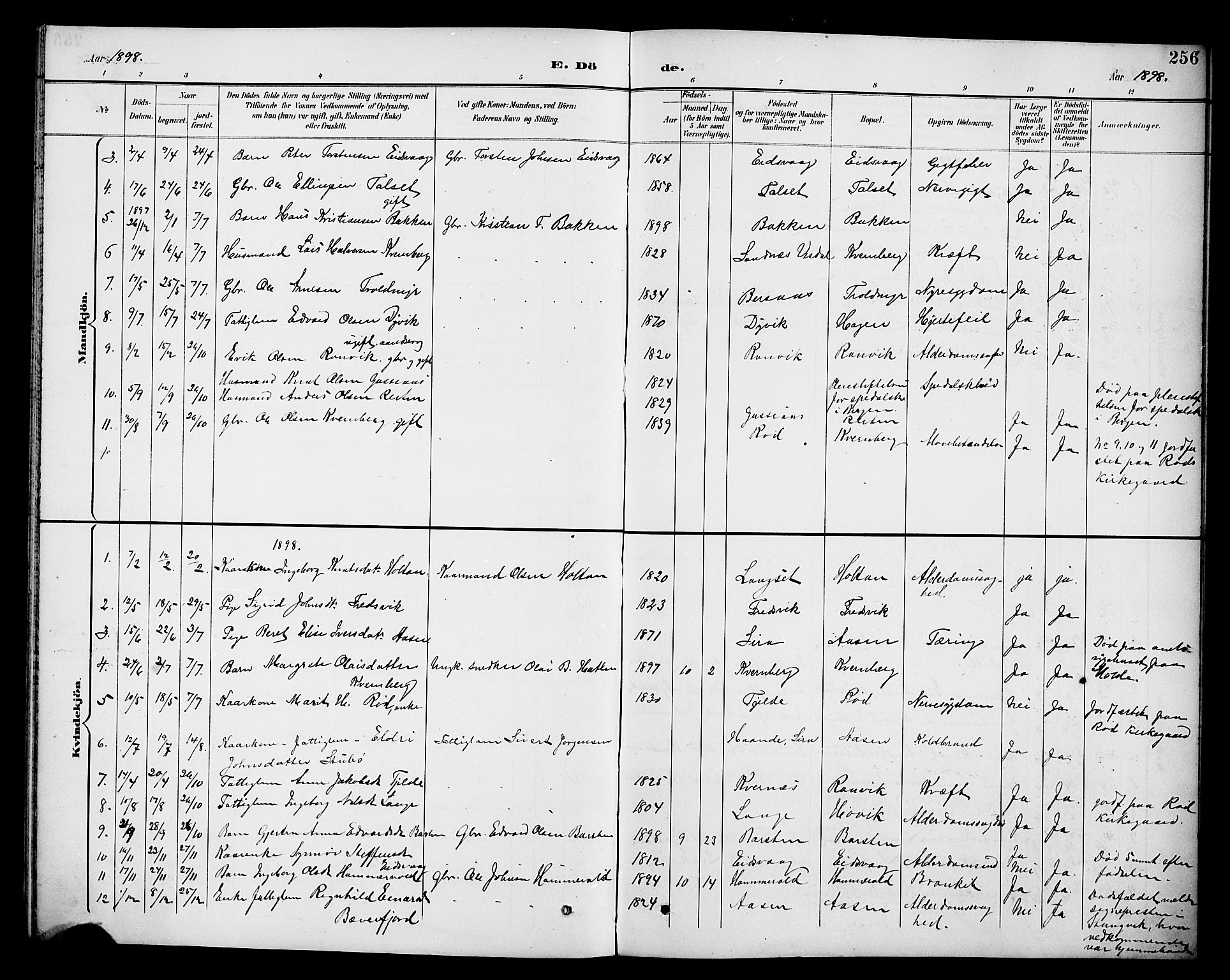 Ministerialprotokoller, klokkerbøker og fødselsregistre - Møre og Romsdal, AV/SAT-A-1454/551/L0632: Parish register (copy) no. 551C04, 1894-1920, p. 256