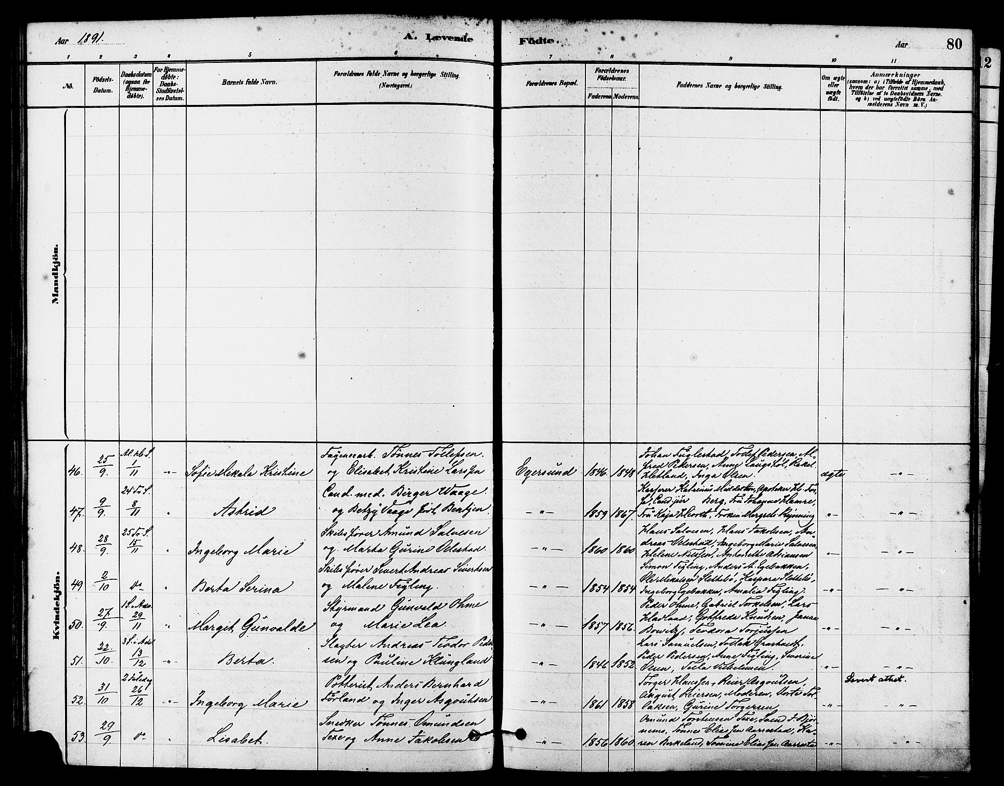 Eigersund sokneprestkontor, AV/SAST-A-101807/S08/L0015: Parish register (official) no. A 15, 1879-1892, p. 80