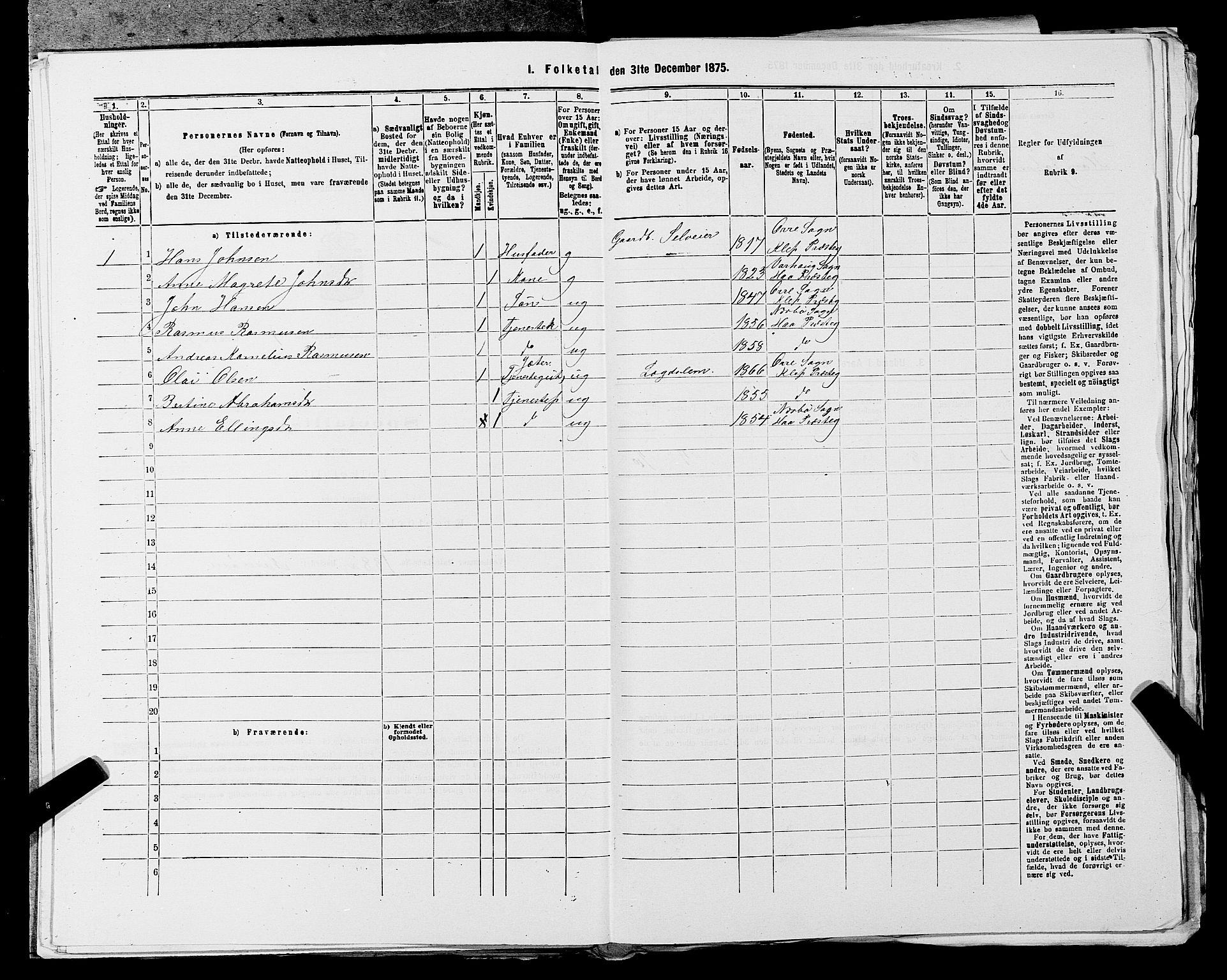 SAST, 1875 census for 1120P Klepp, 1875, p. 111