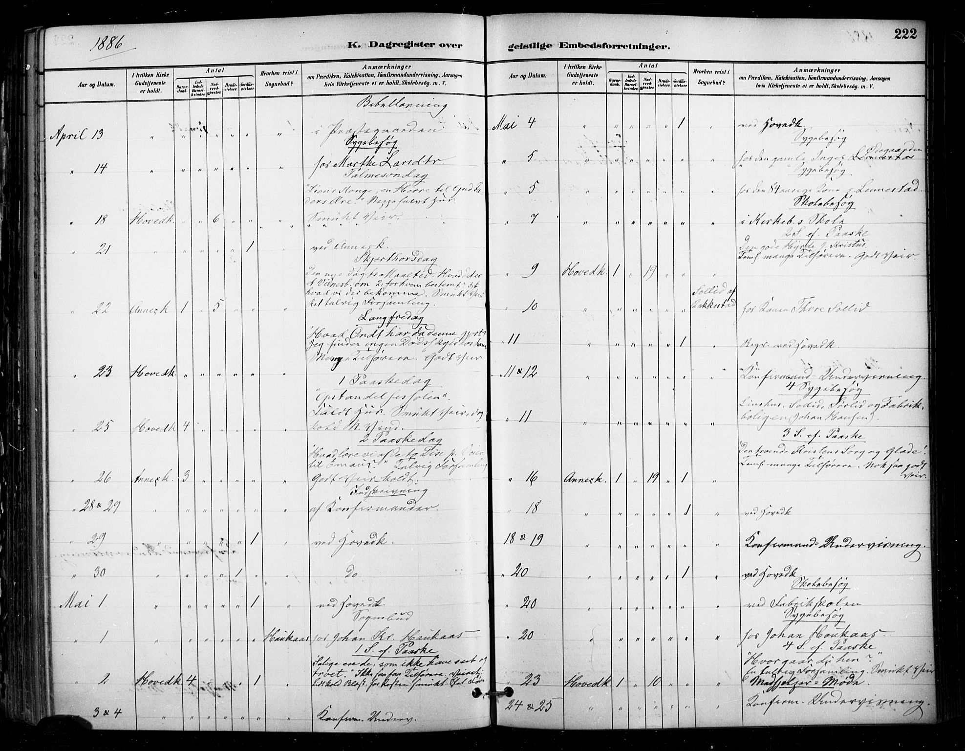 Enebakk prestekontor Kirkebøker, AV/SAO-A-10171c/F/Fa/L0016: Parish register (official) no. I 16, 1883-1898, p. 222