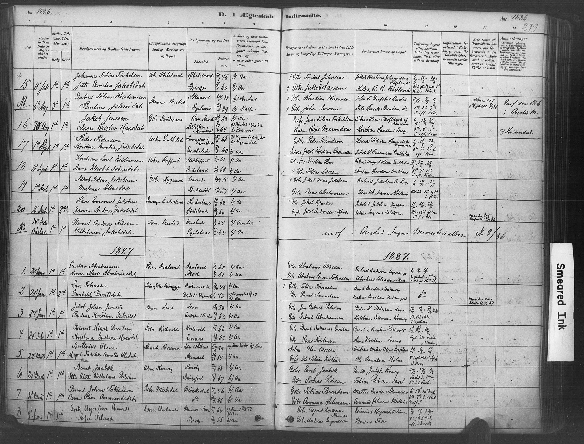 Lyngdal sokneprestkontor, AV/SAK-1111-0029/F/Fa/Fac/L0011: Parish register (official) no. A 11, 1878-1893, p. 299