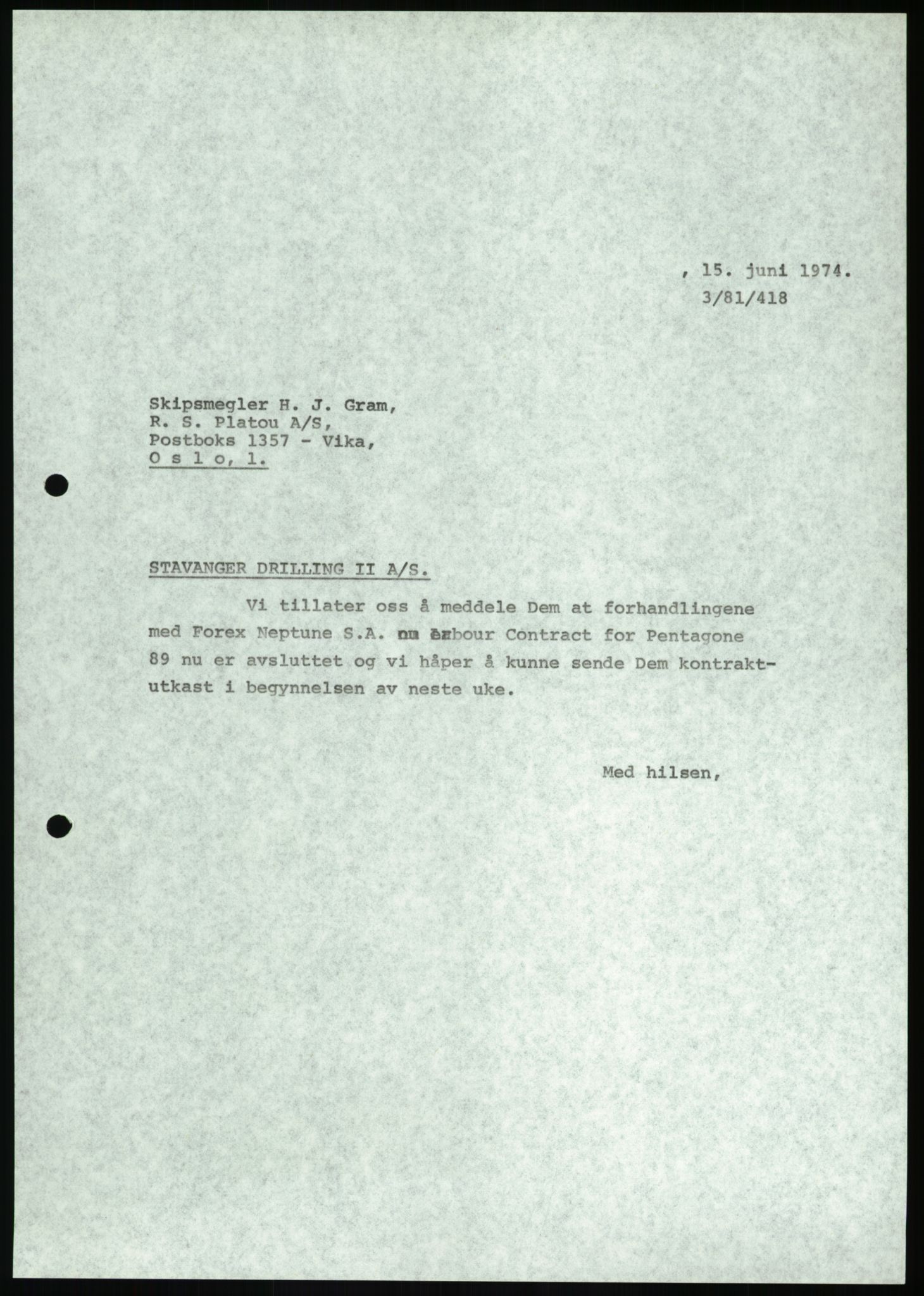 Pa 1503 - Stavanger Drilling AS, AV/SAST-A-101906/A/Ab/Abc/L0006: Styrekorrespondanse Stavanger Drilling II A/S, 1974-1977, p. 304