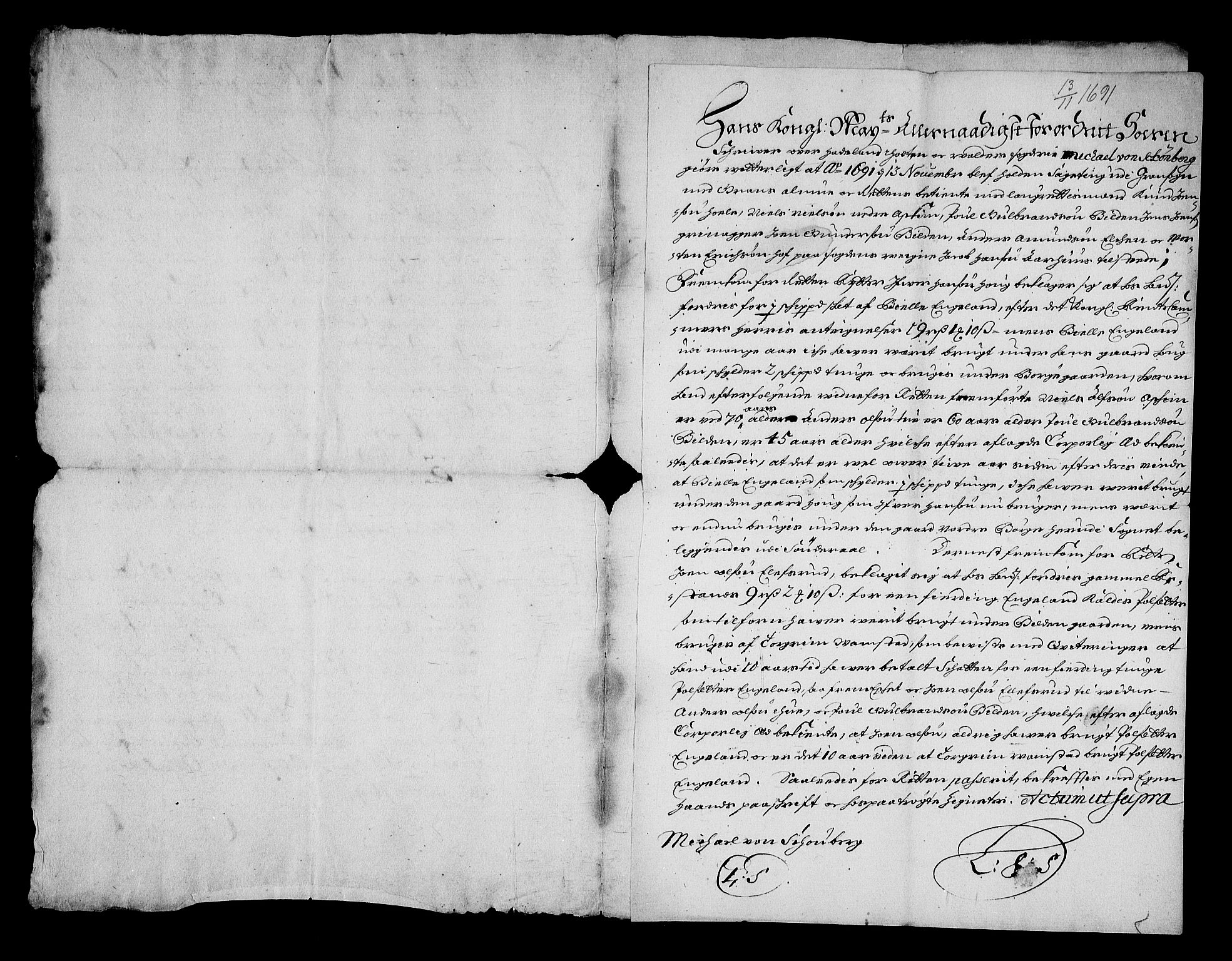 Stattholderembetet 1572-1771, RA/EA-2870/Af/L0004: Avskrifter av vedlegg til originale supplikker, nummerert i samsvar med supplikkbøkene, 1691-1694, p. 133
