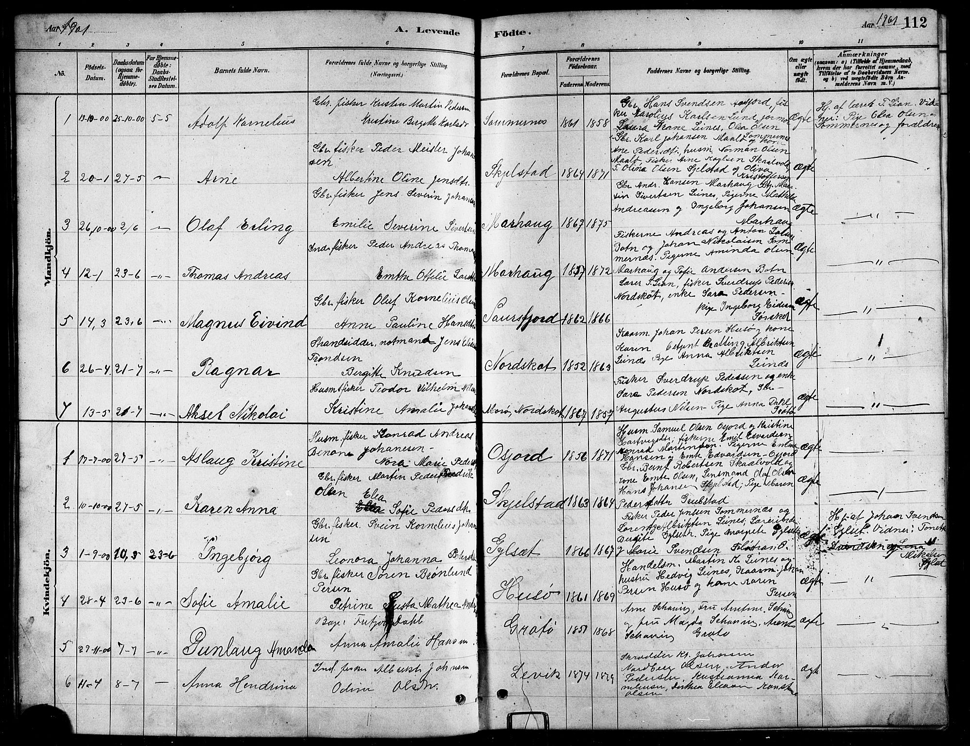 Ministerialprotokoller, klokkerbøker og fødselsregistre - Nordland, AV/SAT-A-1459/857/L0828: Parish register (copy) no. 857C03, 1879-1908, p. 112