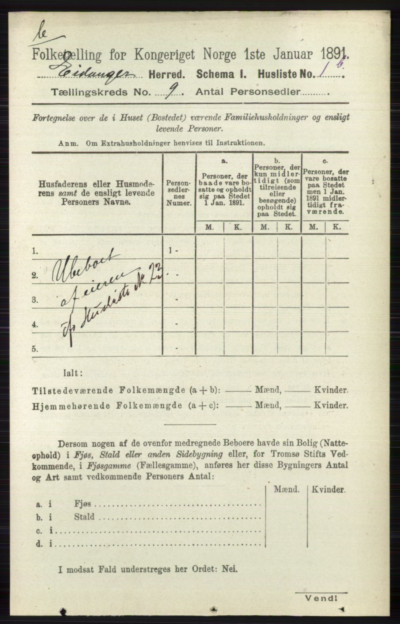 RA, 1891 census for 0813 Eidanger, 1891, p. 3564