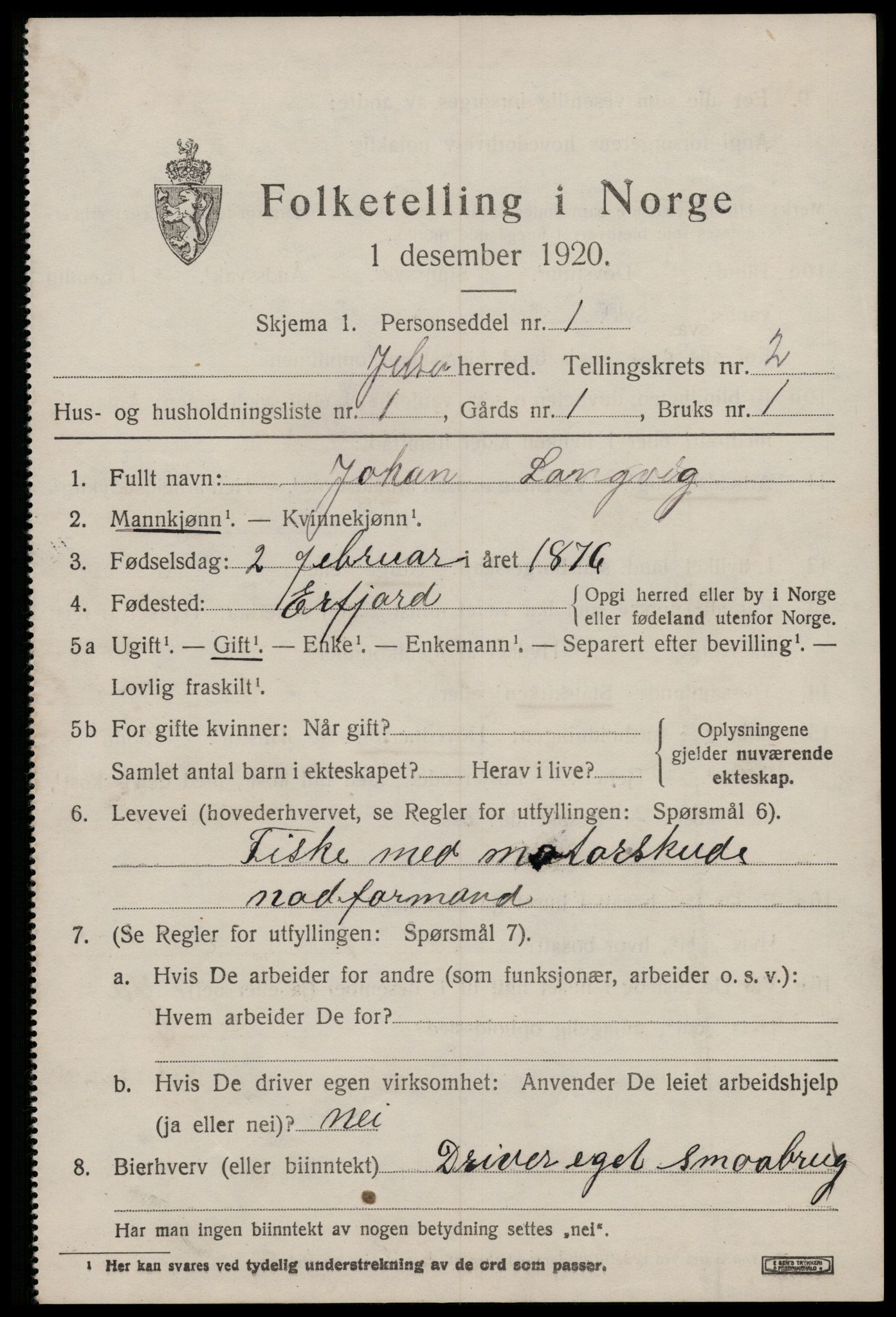 SAST, 1920 census for Jelsa, 1920, p. 818