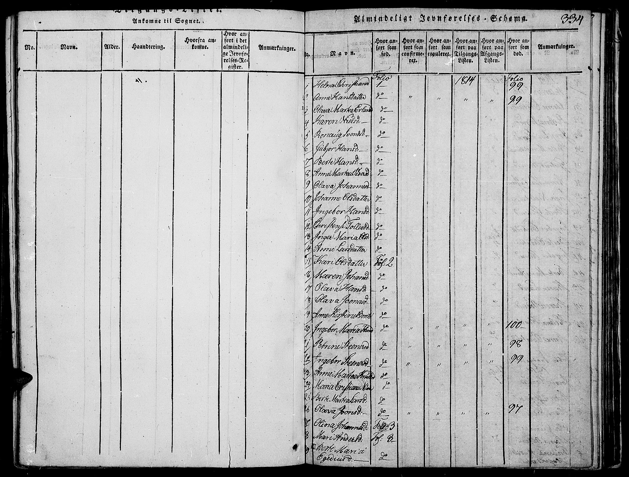 Land prestekontor, SAH/PREST-120/H/Ha/Haa/L0007: Parish register (official) no. 7, 1814-1830, p. 334