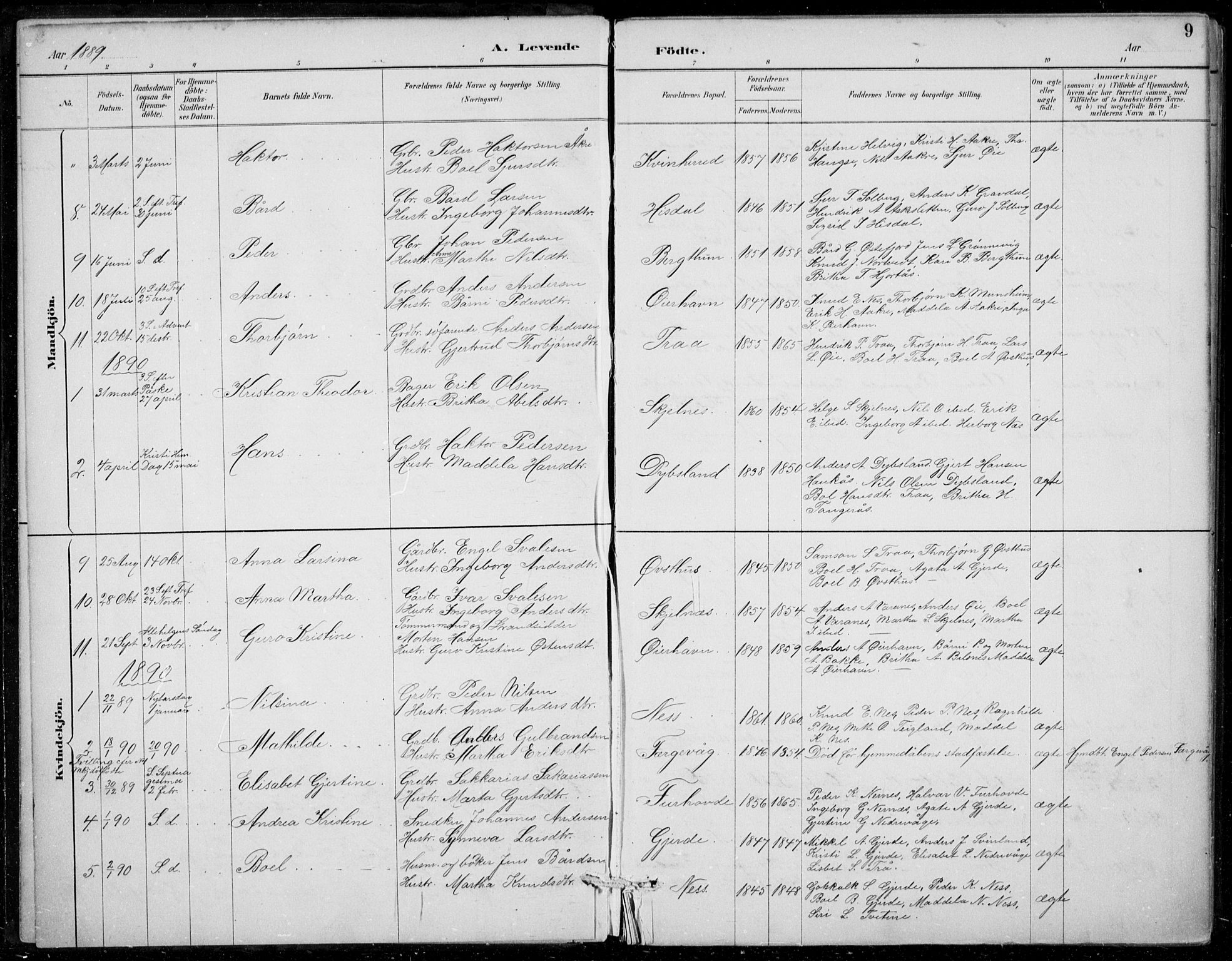 Strandebarm sokneprestembete, SAB/A-78401/H/Haa: Parish register (official) no. D  1, 1886-1912, p. 9