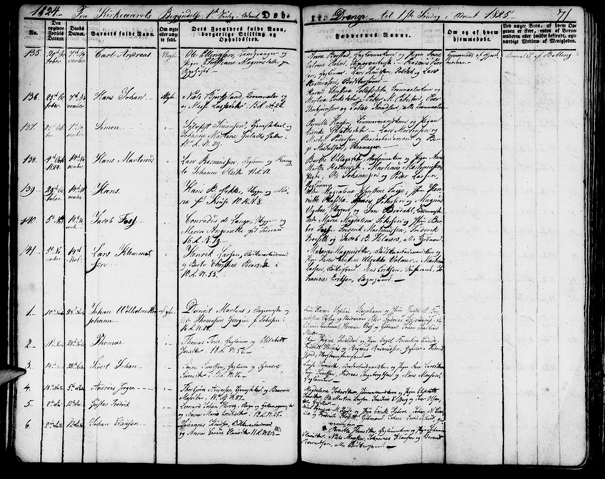 Domkirken sokneprestembete, SAB/A-74801/H/Haa/L0012: Parish register (official) no. A 12, 1821-1840, p. 71
