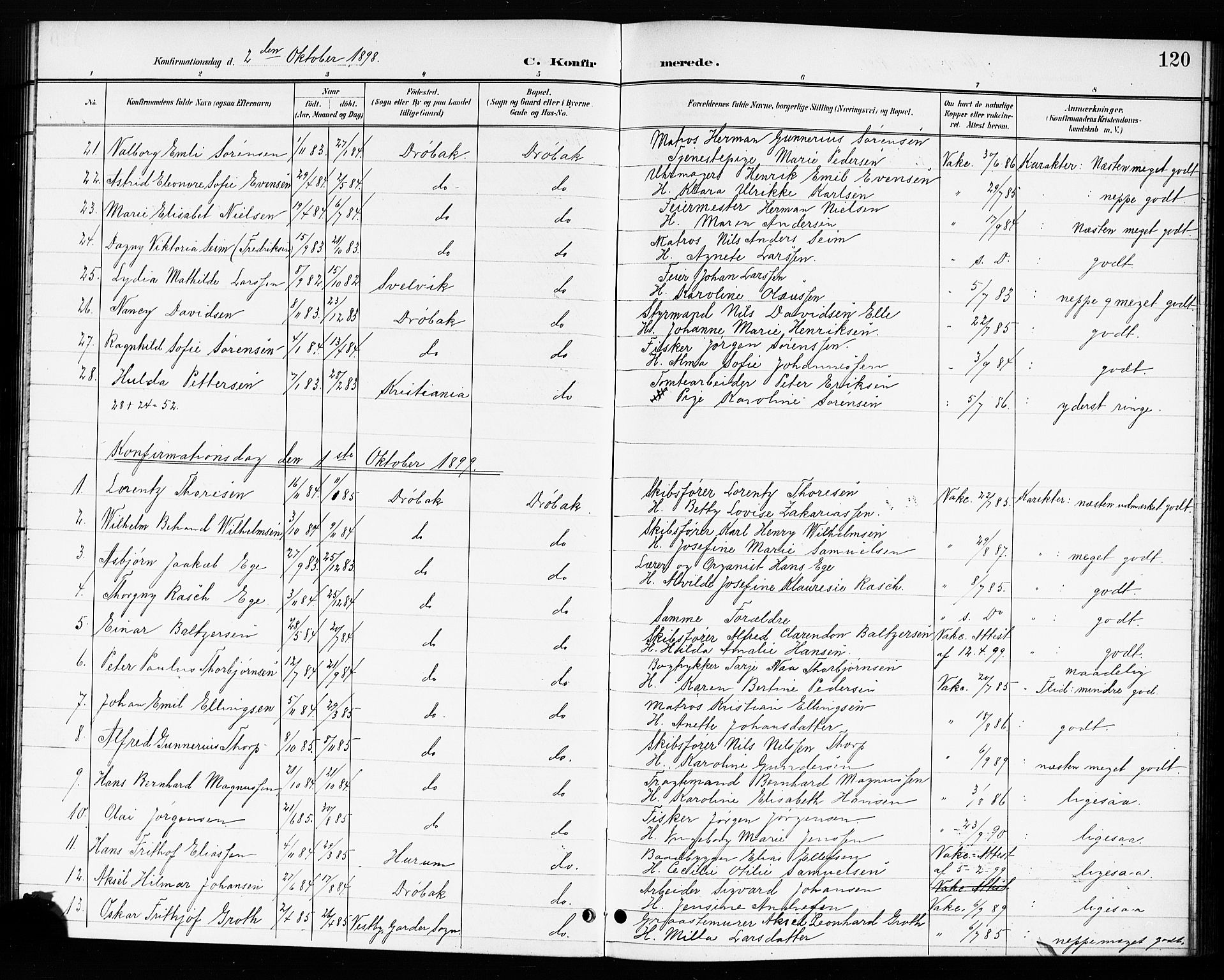 Drøbak prestekontor Kirkebøker, SAO/A-10142a/G/Ga/L0001: Parish register (copy) no. I 1, 1897-1917, p. 120