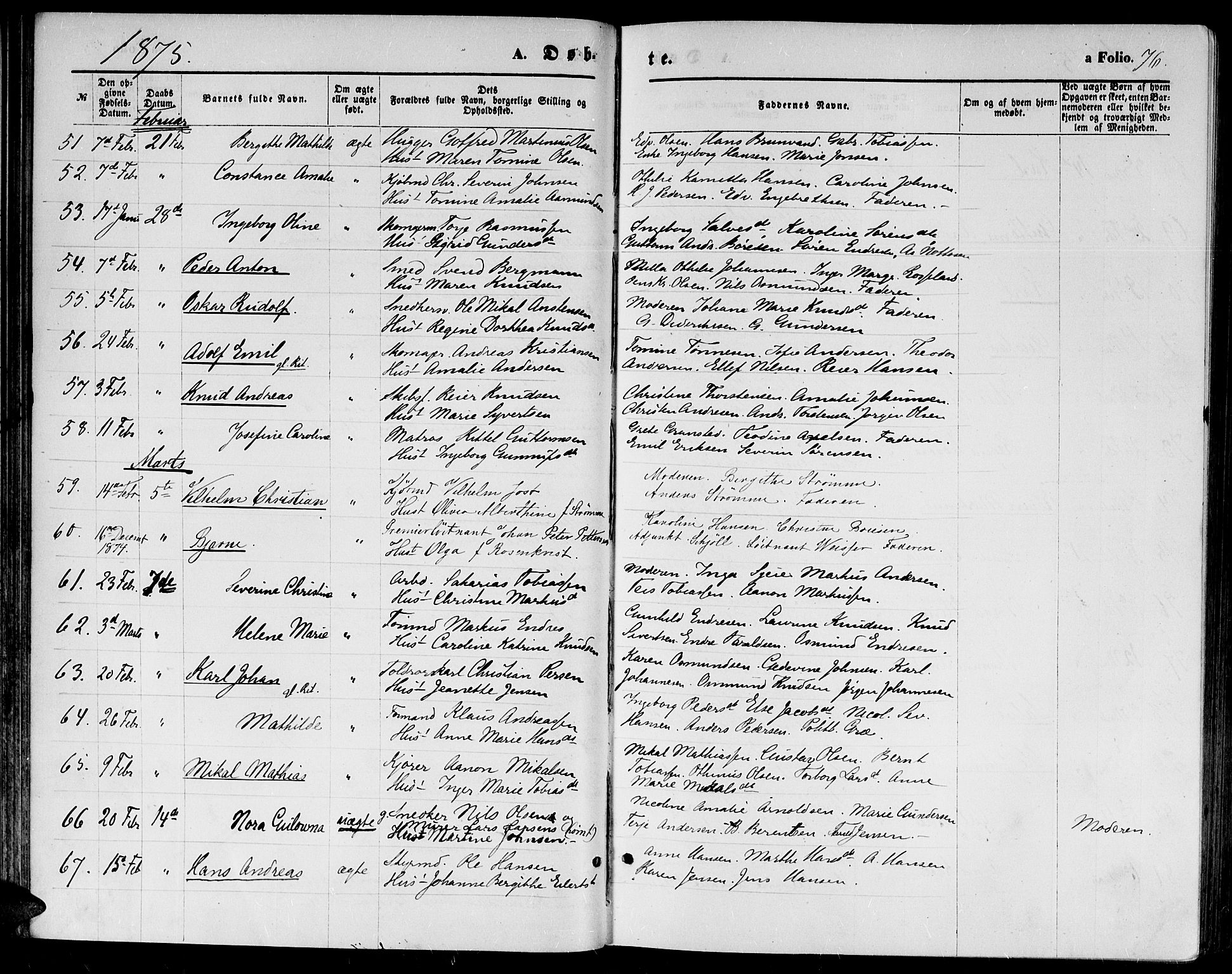 Kristiansand domprosti, SAK/1112-0006/F/Fb/L0013: Parish register (copy) no. B 13, 1871-1880, p. 76