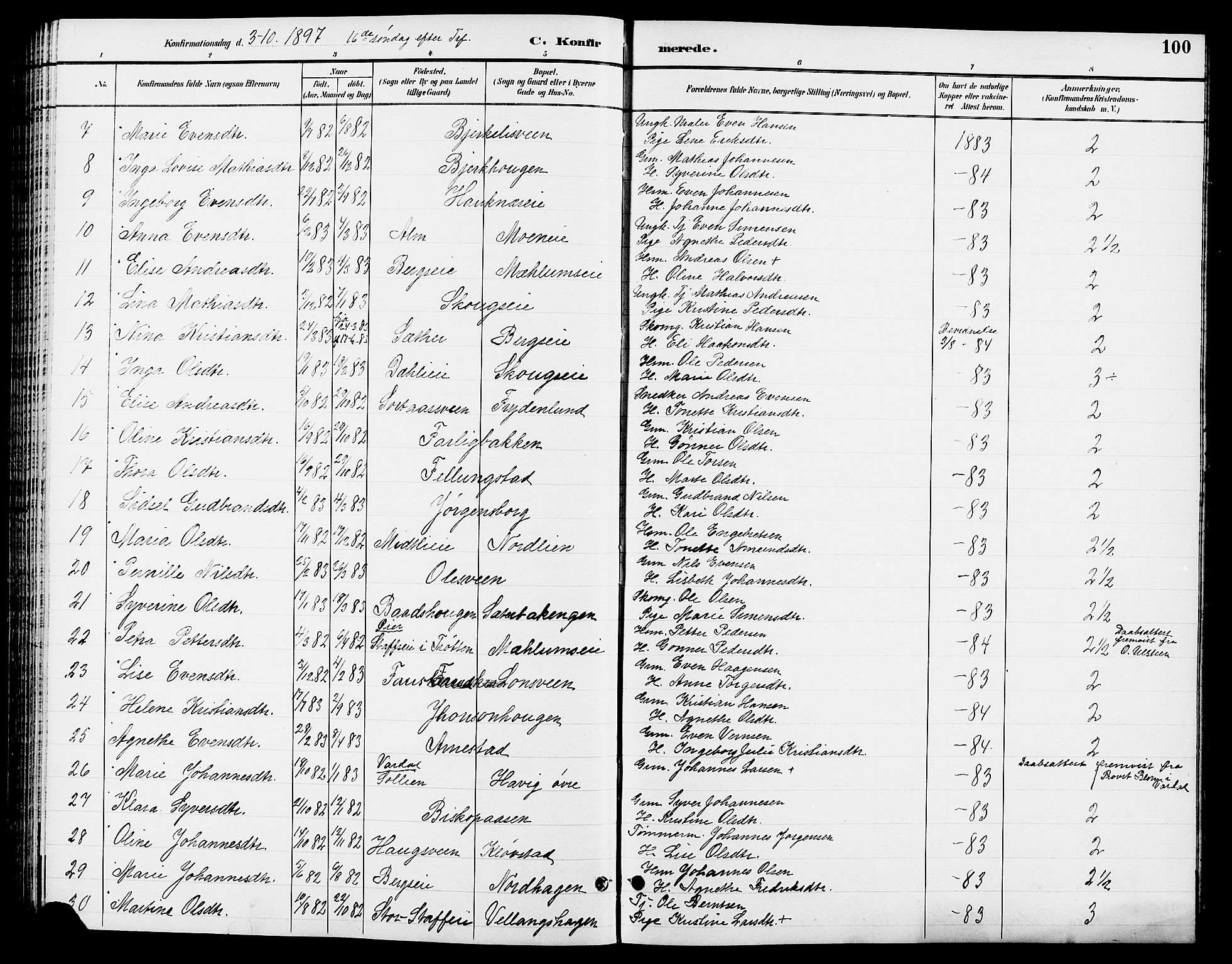 Ringsaker prestekontor, SAH/PREST-014/L/La/L0013: Parish register (copy) no. 13, 1891-1904, p. 100