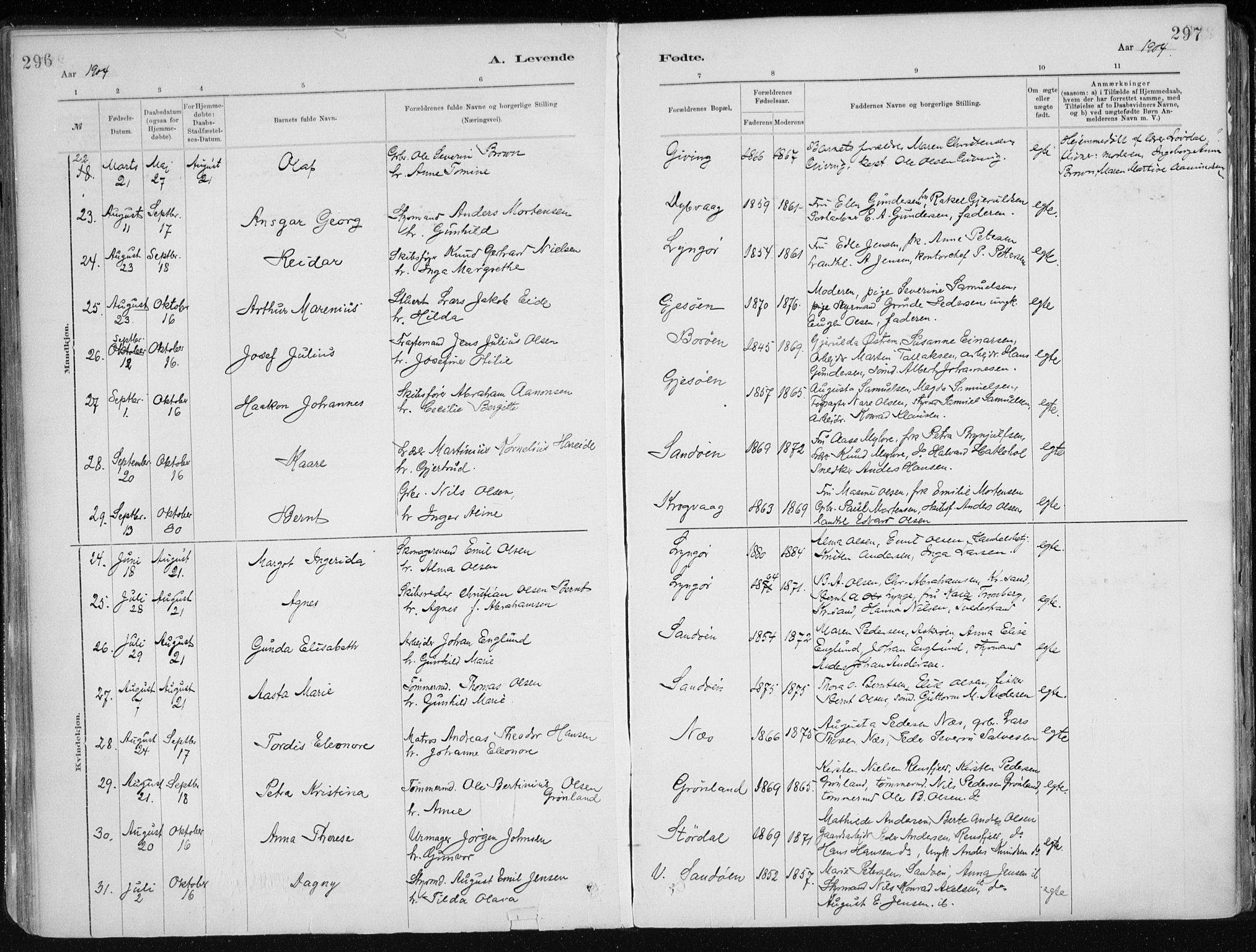 Dypvåg sokneprestkontor, AV/SAK-1111-0007/F/Fa/Faa/L0008: Parish register (official) no. A 8, 1885-1906, p. 296-297