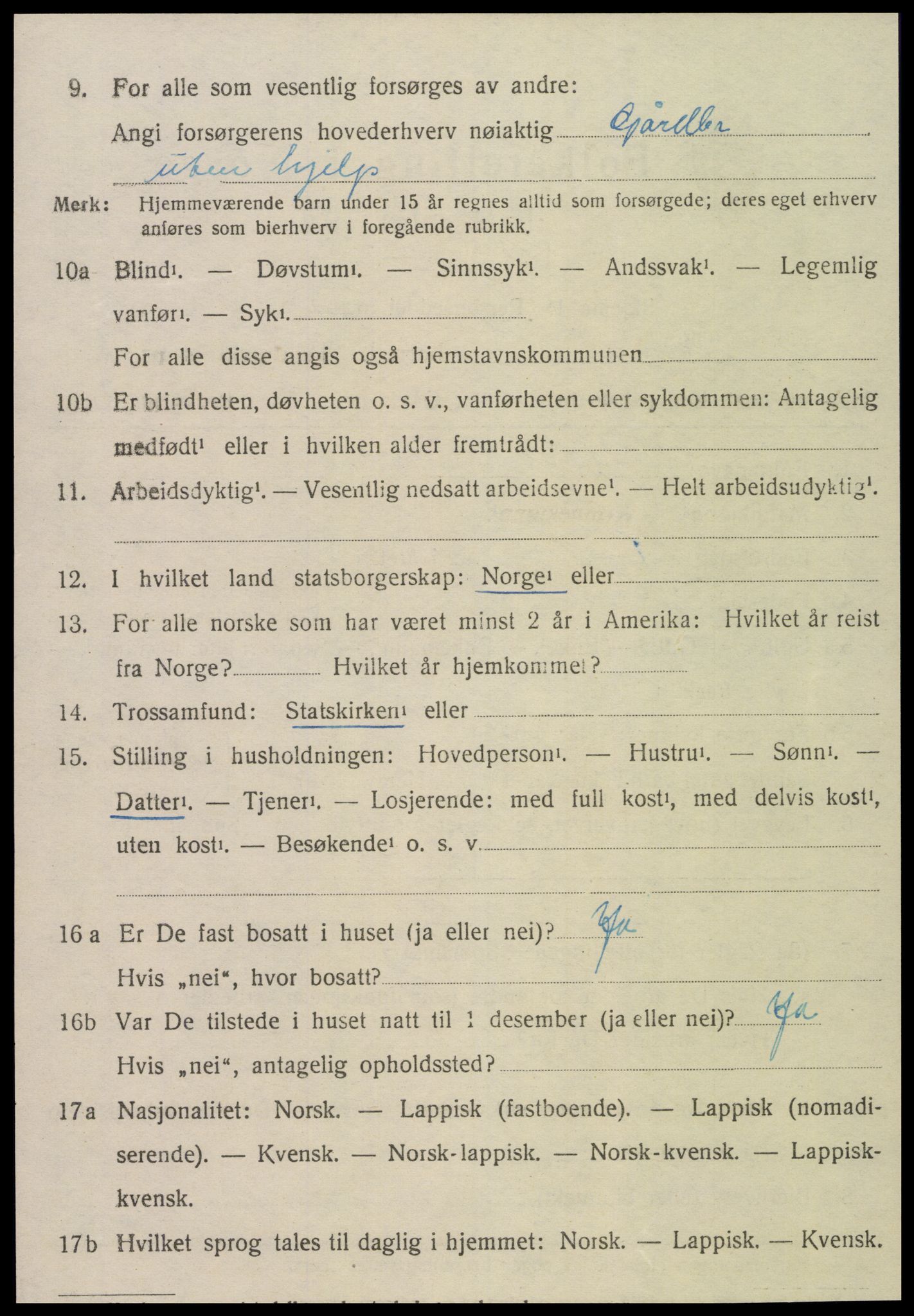 SAT, 1920 census for Kvam, 1920, p. 1996