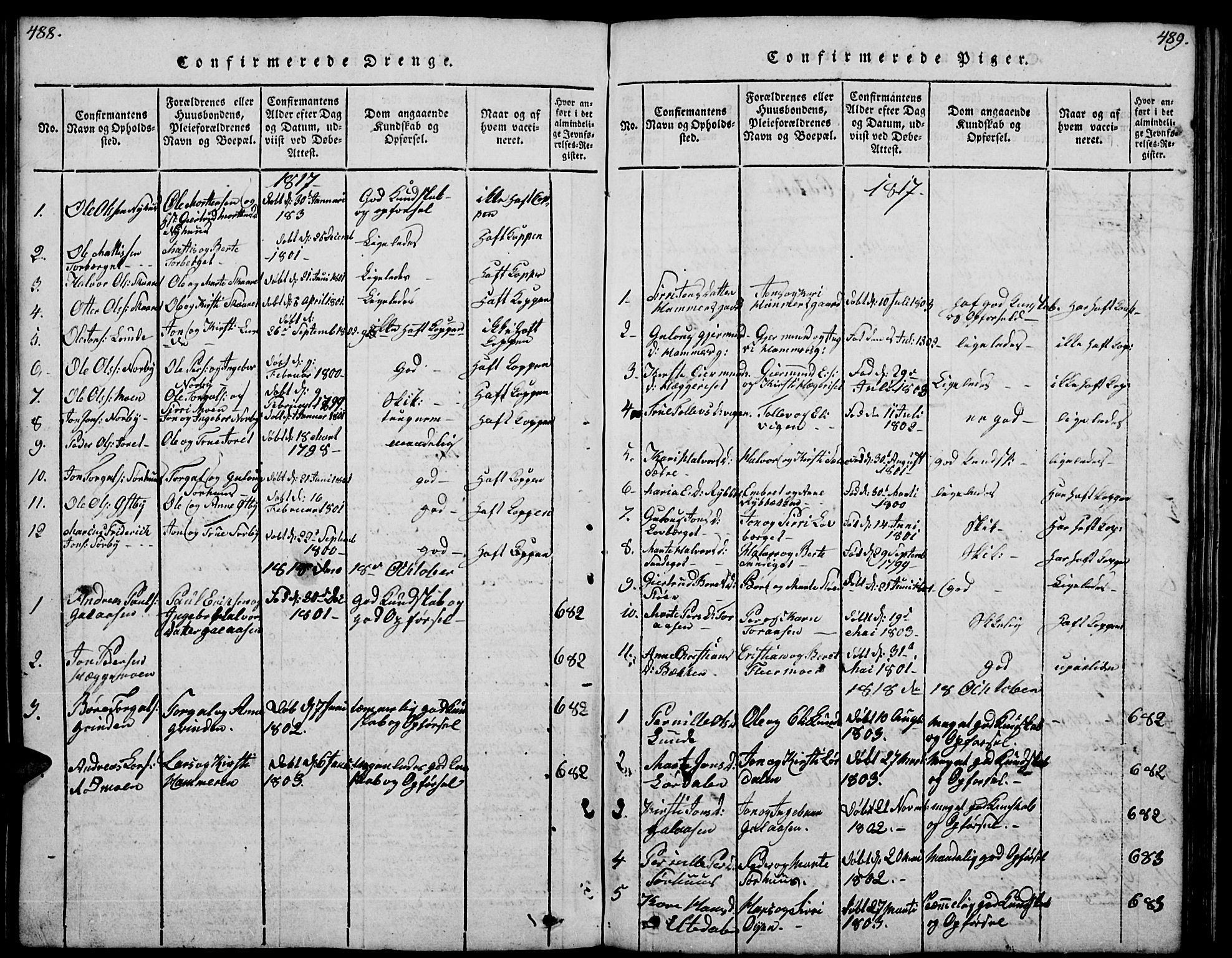 Trysil prestekontor, SAH/PREST-046/H/Ha/Hab/L0004: Parish register (copy) no. 4, 1814-1841, p. 488-489