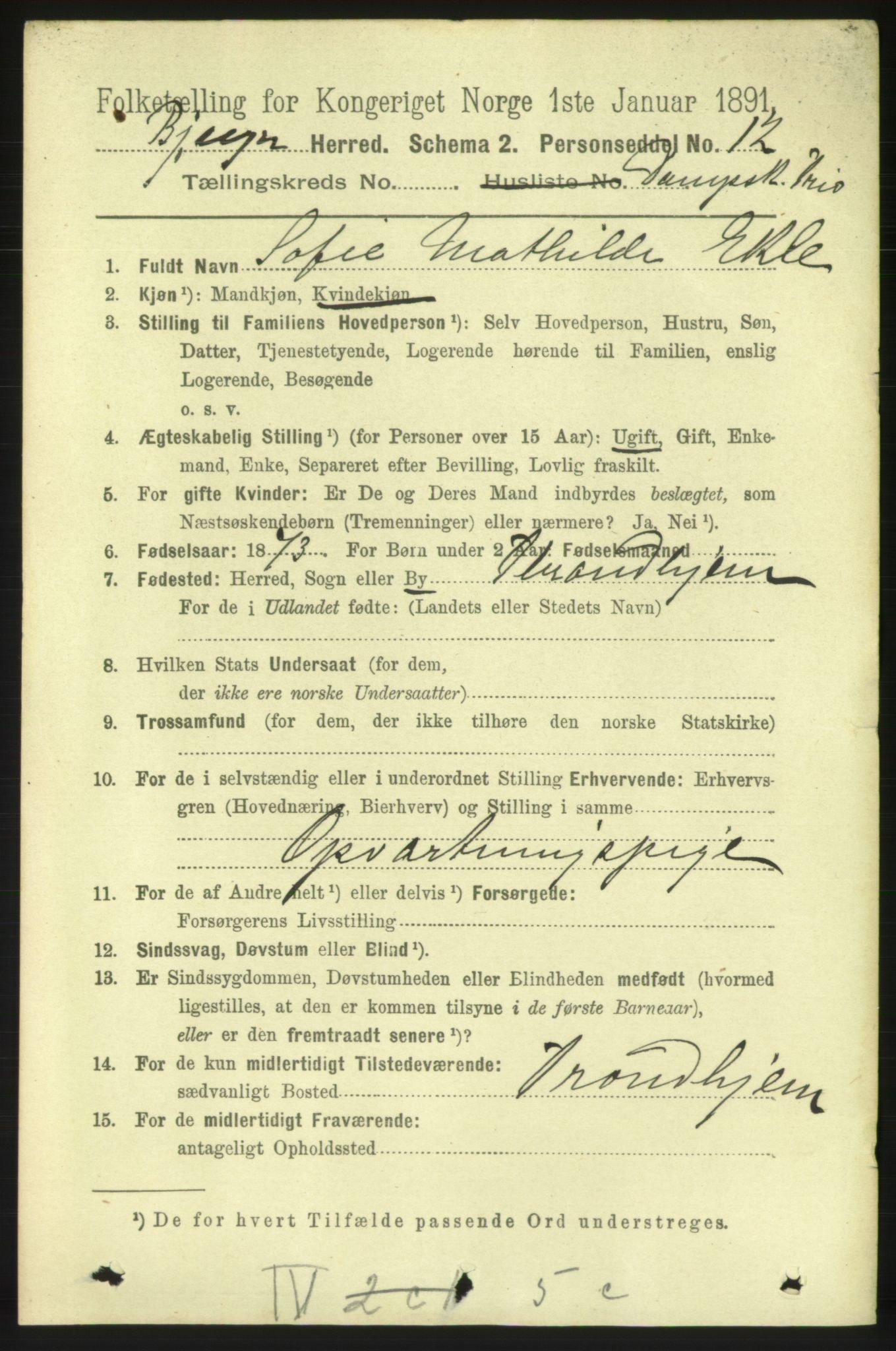 RA, 1891 census for 1627 Bjugn, 1891, p. 5768