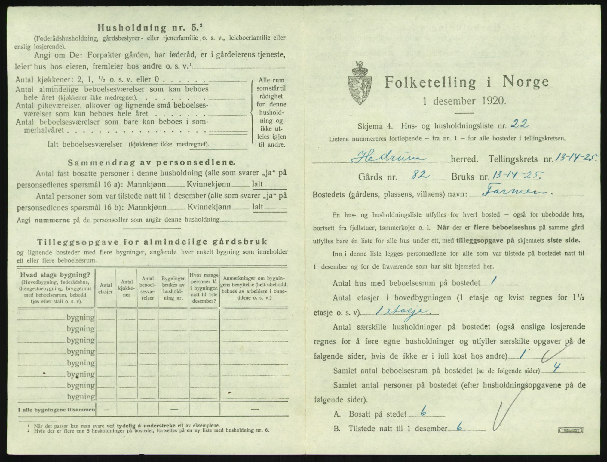 SAKO, 1920 census for Hedrum, 1920, p. 1245