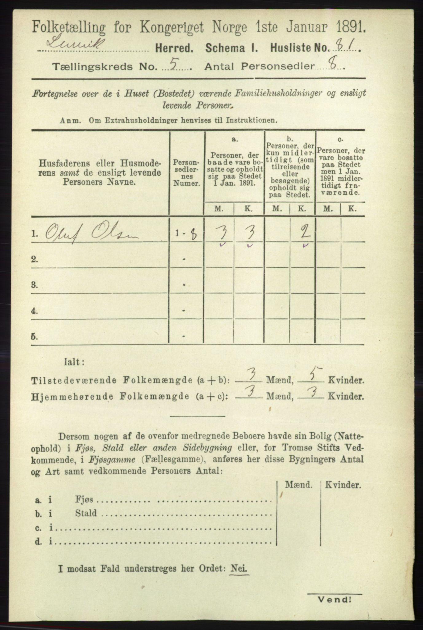 RA, 1891 census for 1931 Lenvik, 1891, p. 2540