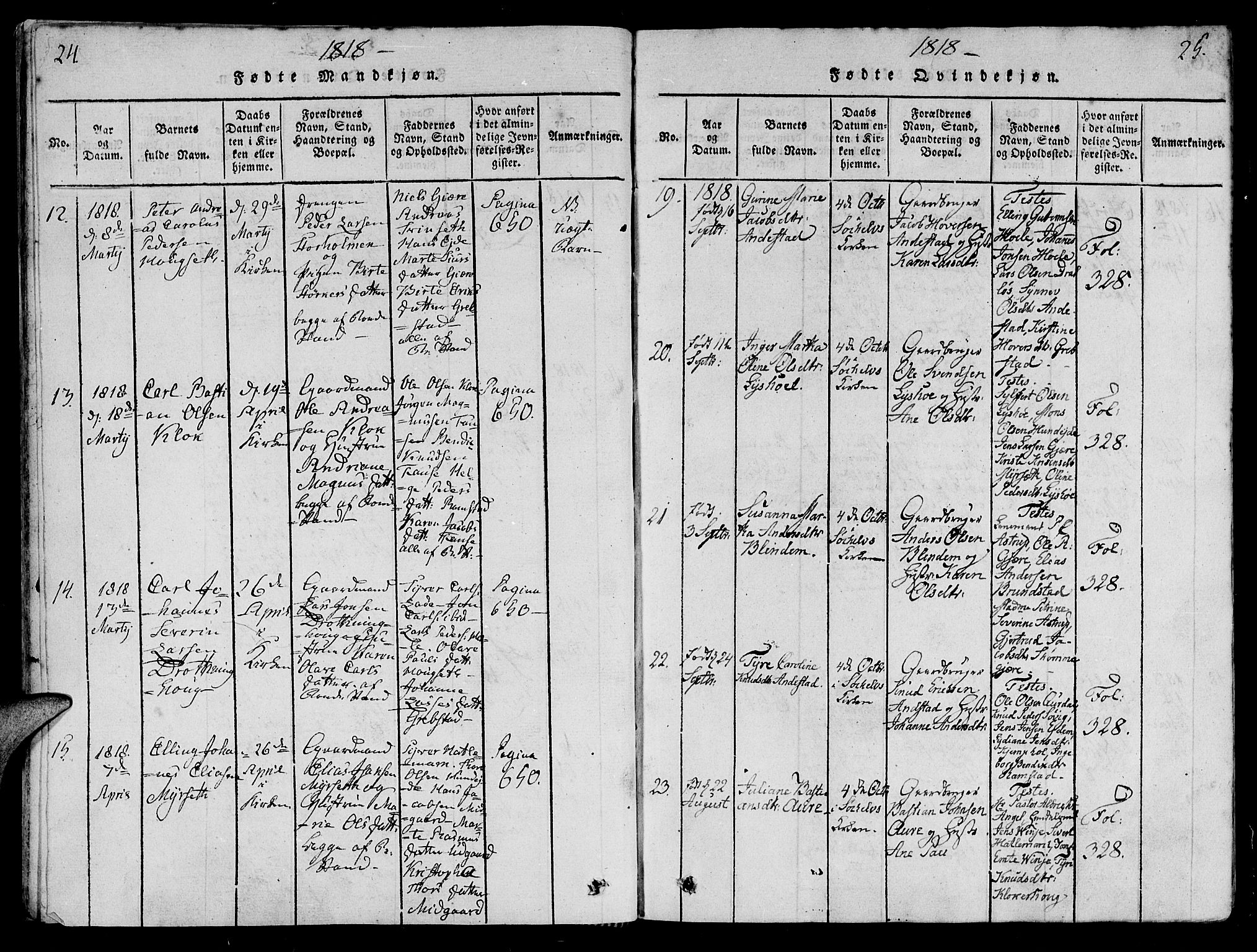 Ministerialprotokoller, klokkerbøker og fødselsregistre - Møre og Romsdal, AV/SAT-A-1454/522/L0310: Parish register (official) no. 522A05, 1816-1832, p. 24-25