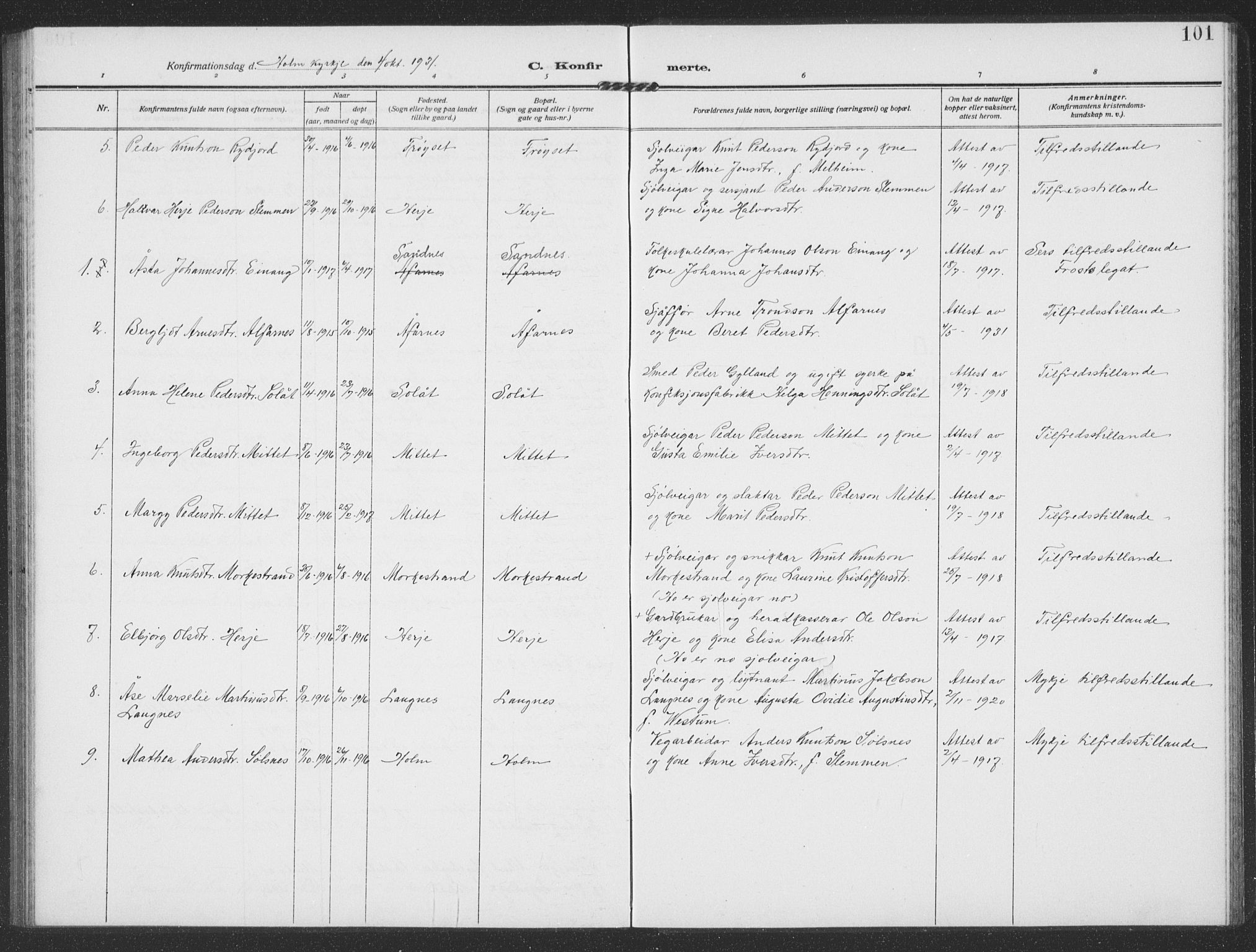 Ministerialprotokoller, klokkerbøker og fødselsregistre - Møre og Romsdal, AV/SAT-A-1454/549/L0615: Parish register (copy) no. 549C01, 1905-1932, p. 101