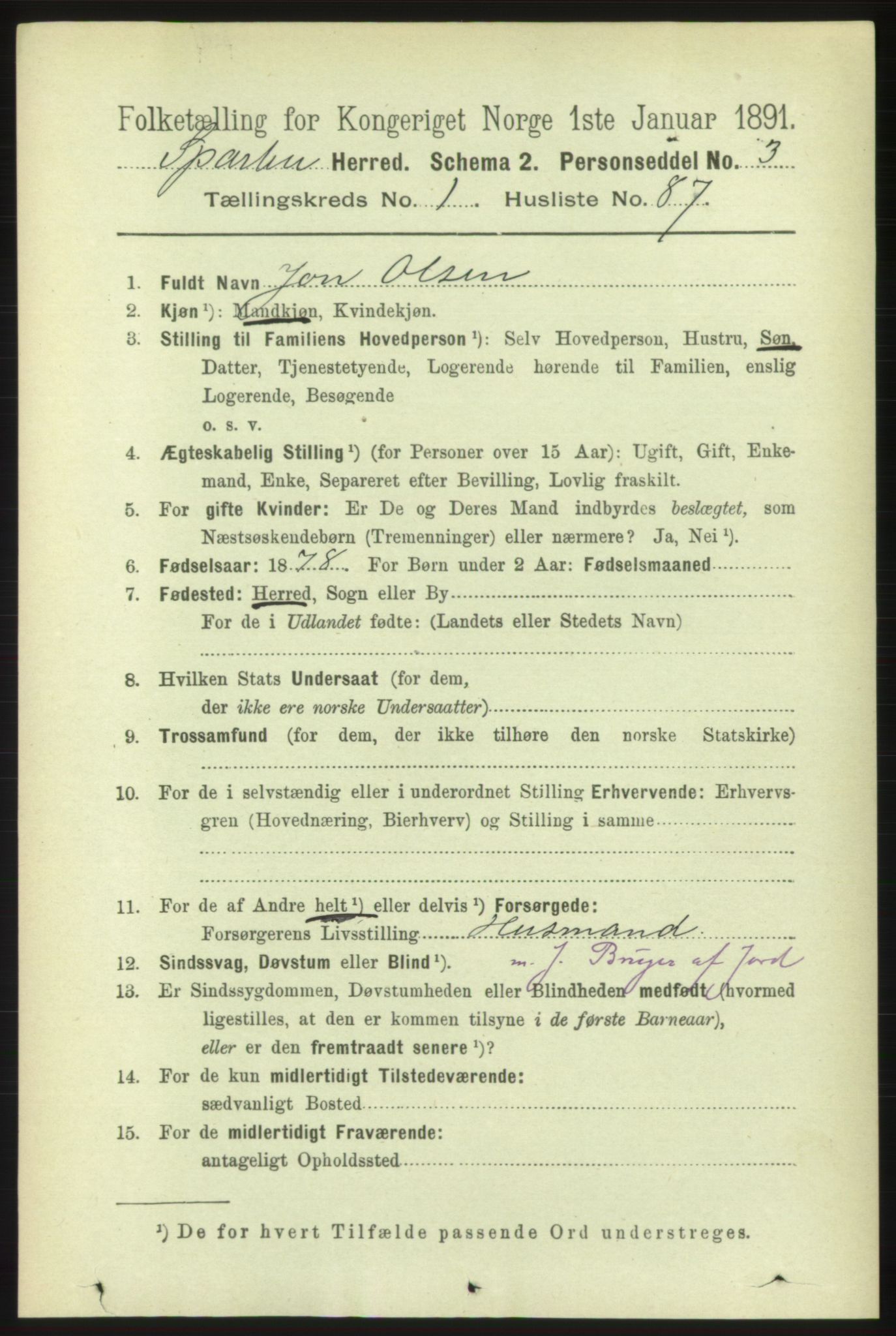 RA, 1891 census for 1731 Sparbu, 1891, p. 630