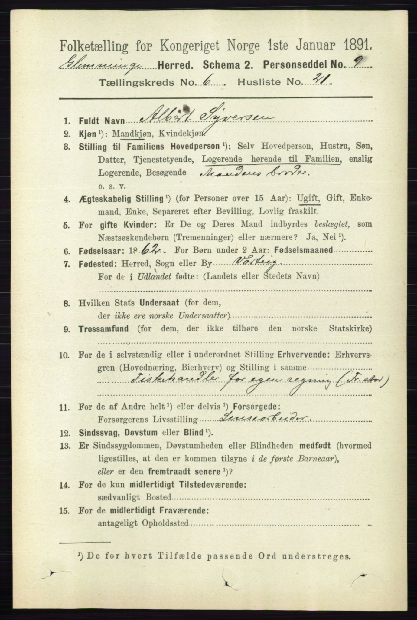 RA, 1891 census for 0132 Glemmen, 1891, p. 7672