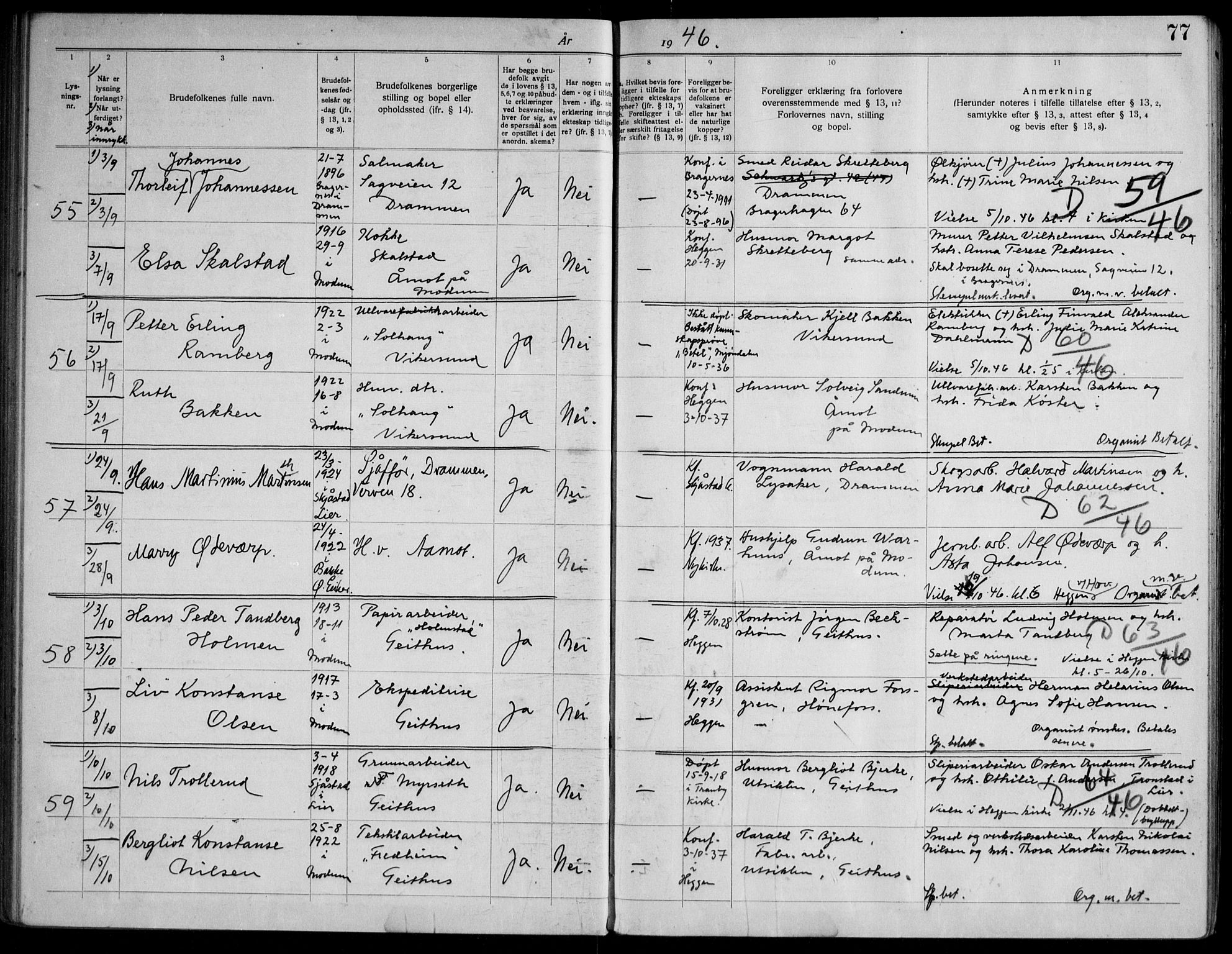 Modum kirkebøker, AV/SAKO-A-234/H/Ha/L0004: Banns register no. I 4, 1934-1947, p. 77