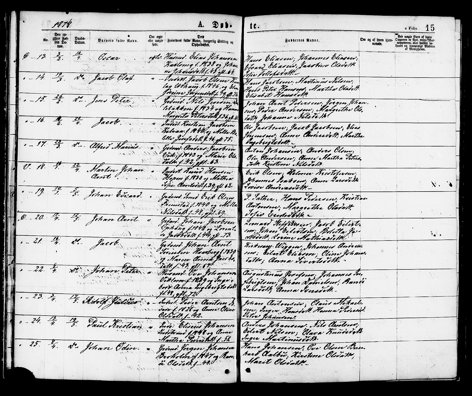 Ministerialprotokoller, klokkerbøker og fødselsregistre - Sør-Trøndelag, SAT/A-1456/659/L0738: Parish register (official) no. 659A08, 1876-1878, p. 15