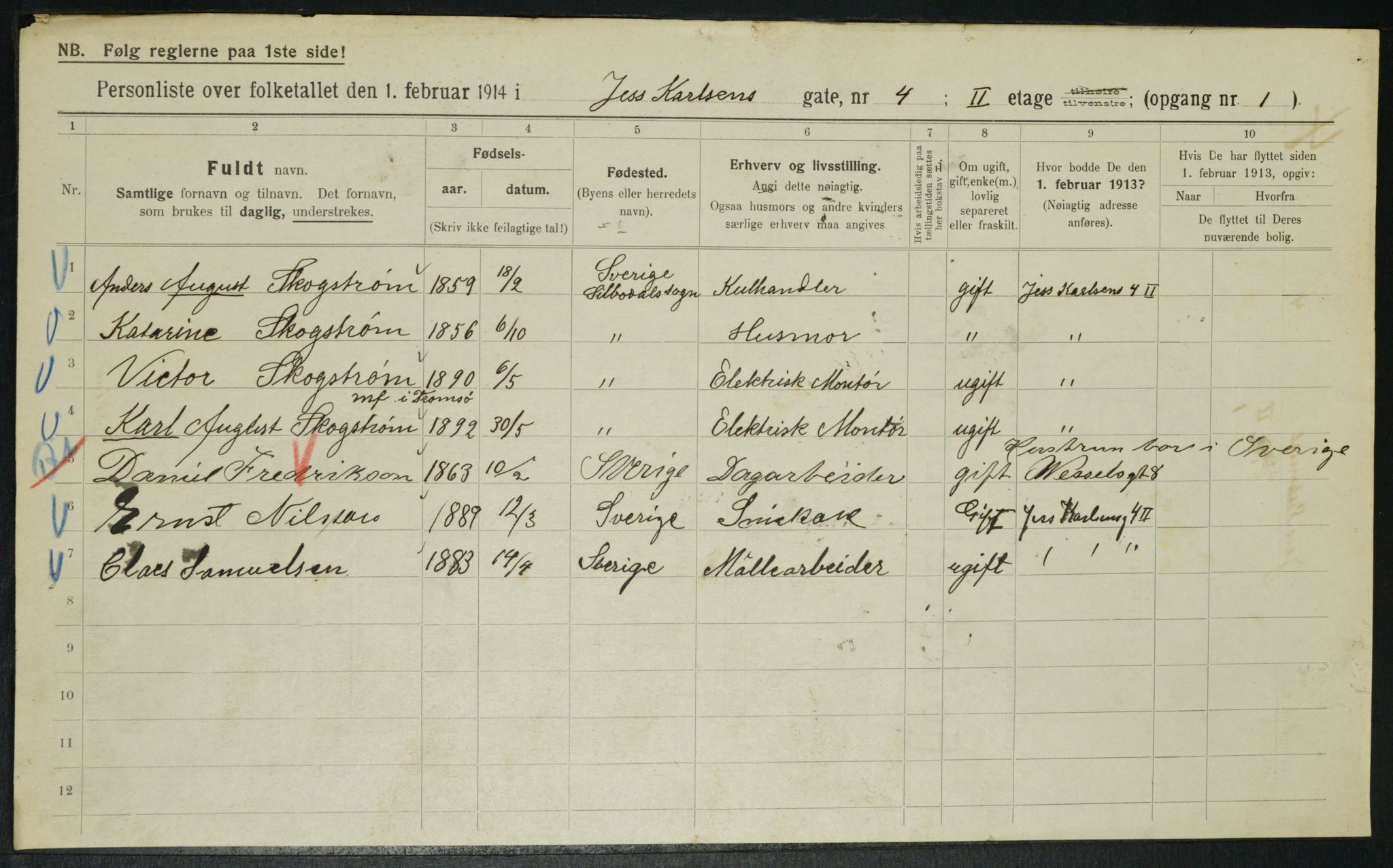 OBA, Municipal Census 1914 for Kristiania, 1914, p. 47011