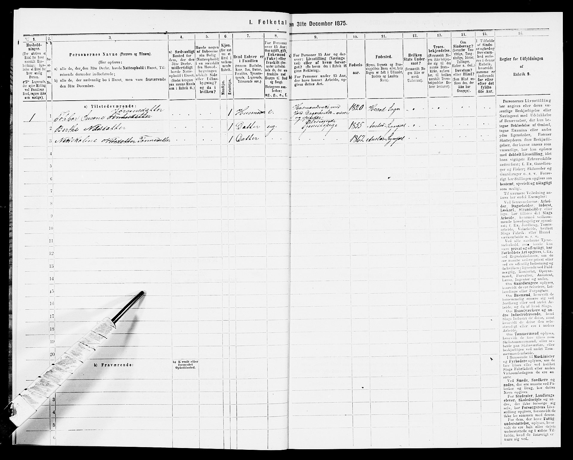 SAK, 1875 census for 1032P Lyngdal, 1875, p. 482