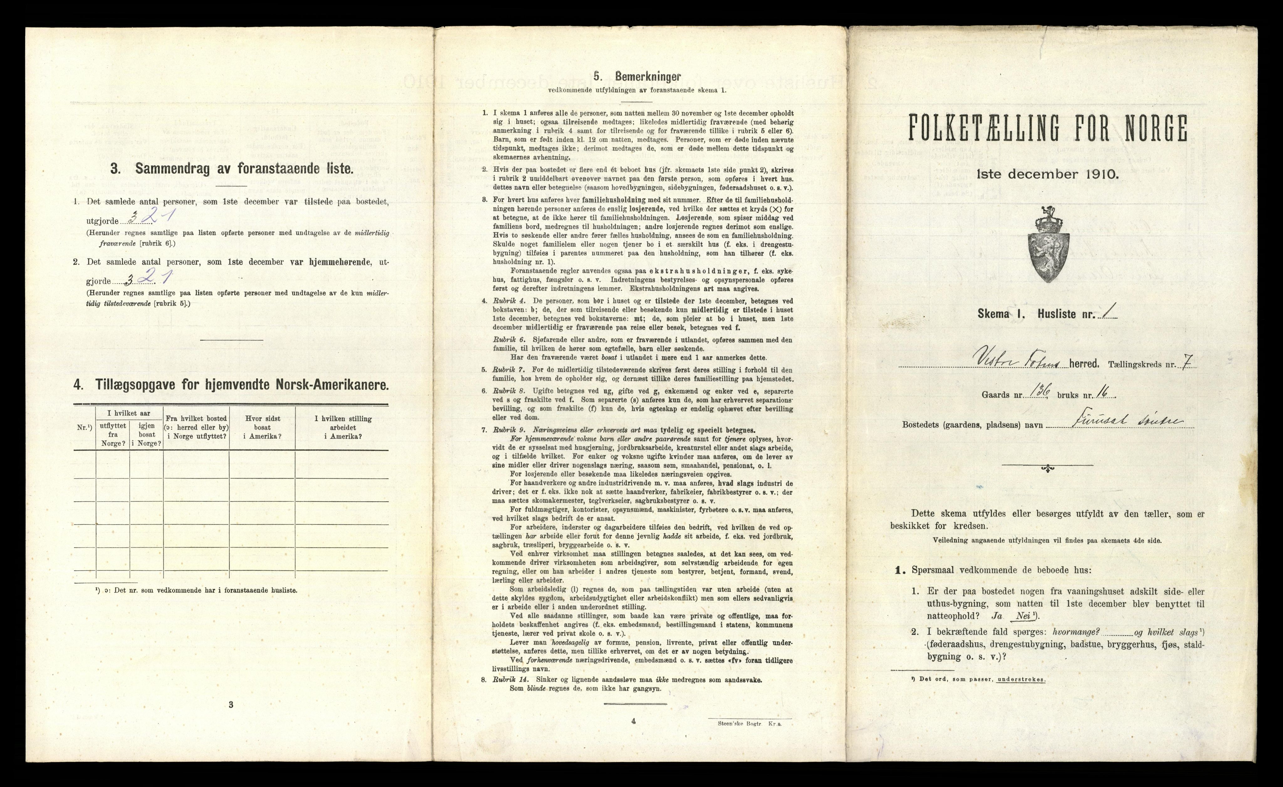 RA, 1910 census for Vestre Toten, 1910, p. 1023