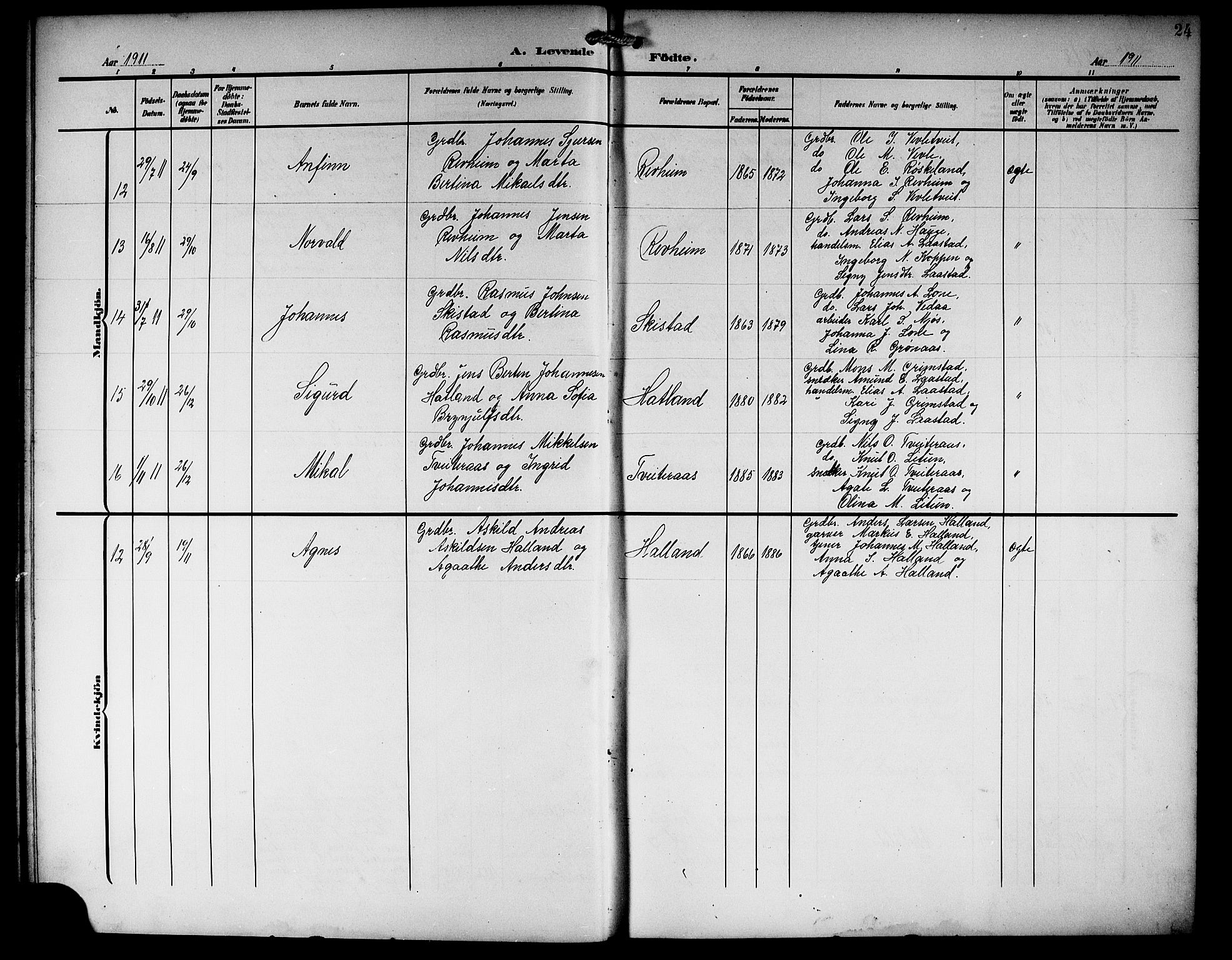 Haus sokneprestembete, AV/SAB-A-75601/H/Hab: Parish register (copy) no. C 4, 1907-1922, p. 24