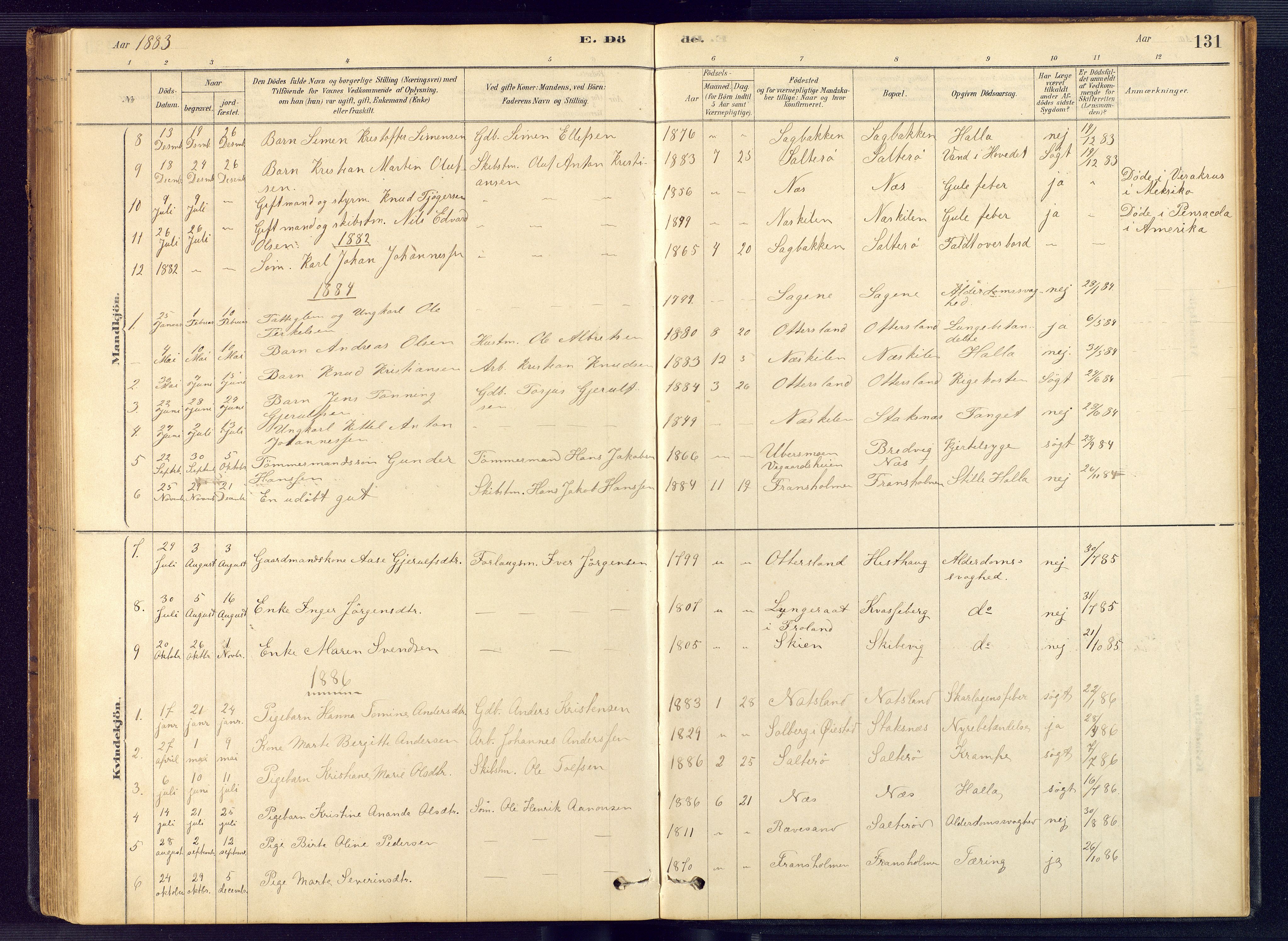 Austre Moland sokneprestkontor, SAK/1111-0001/F/Fb/Fbb/L0001: Parish register (copy) no. B 1, 1878-1904, p. 131