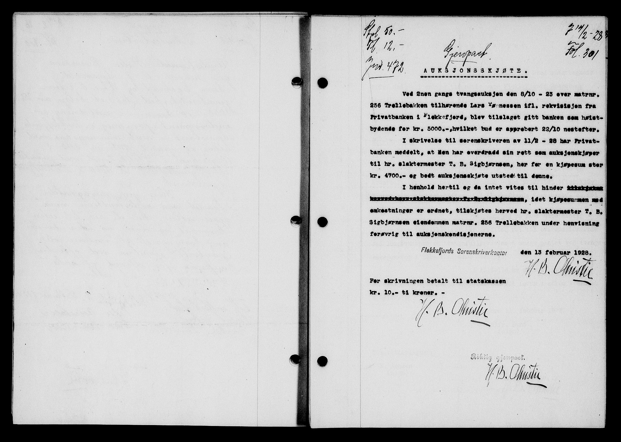 Flekkefjord sorenskriveri, SAK/1221-0001/G/Gb/Gba/L0044: Mortgage book no. 42, 1928-1929, Deed date: 14.02.1928