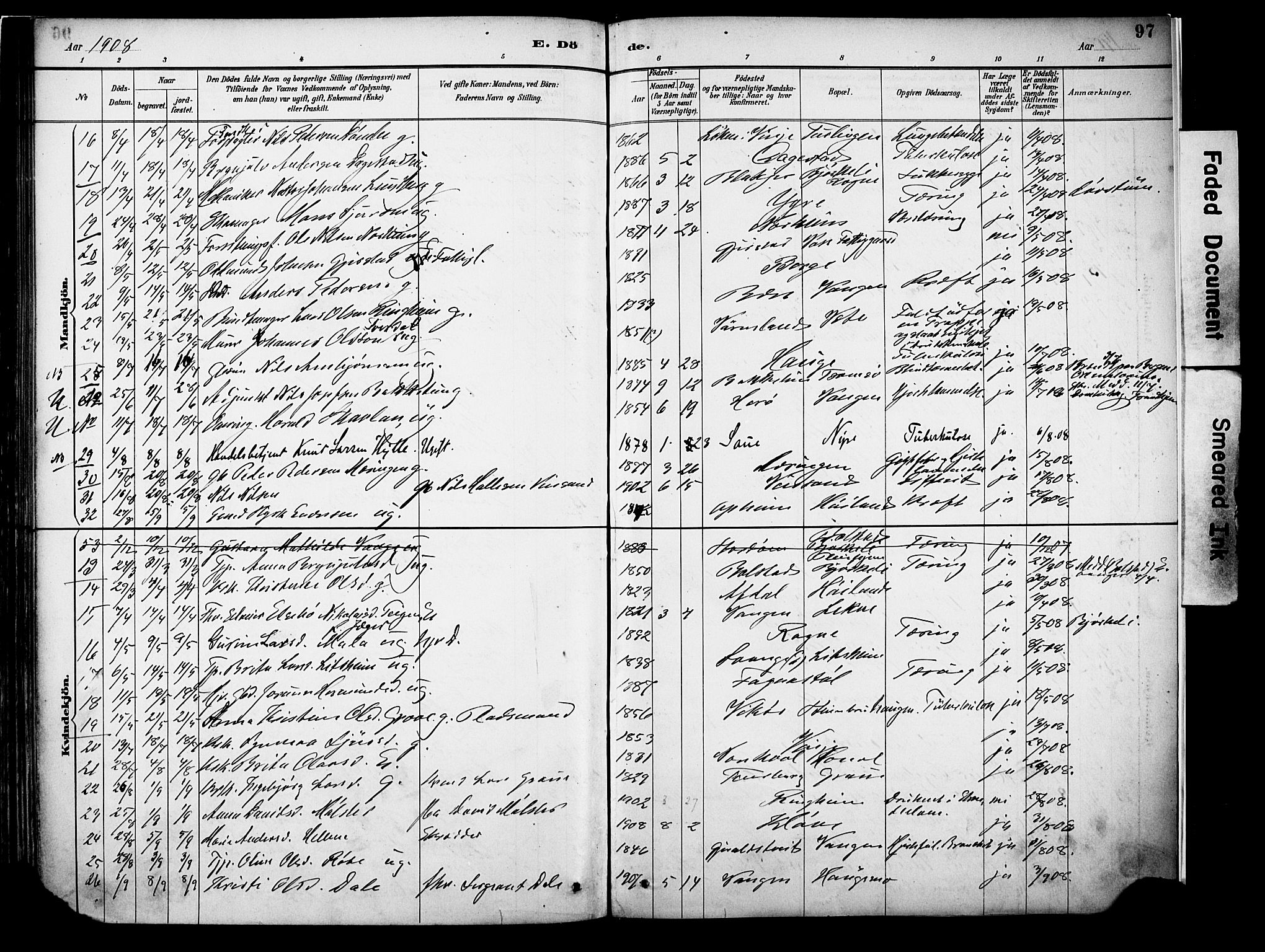 Voss sokneprestembete, AV/SAB-A-79001/H/Haa: Parish register (official) no. A 22, 1887-1909, p. 97