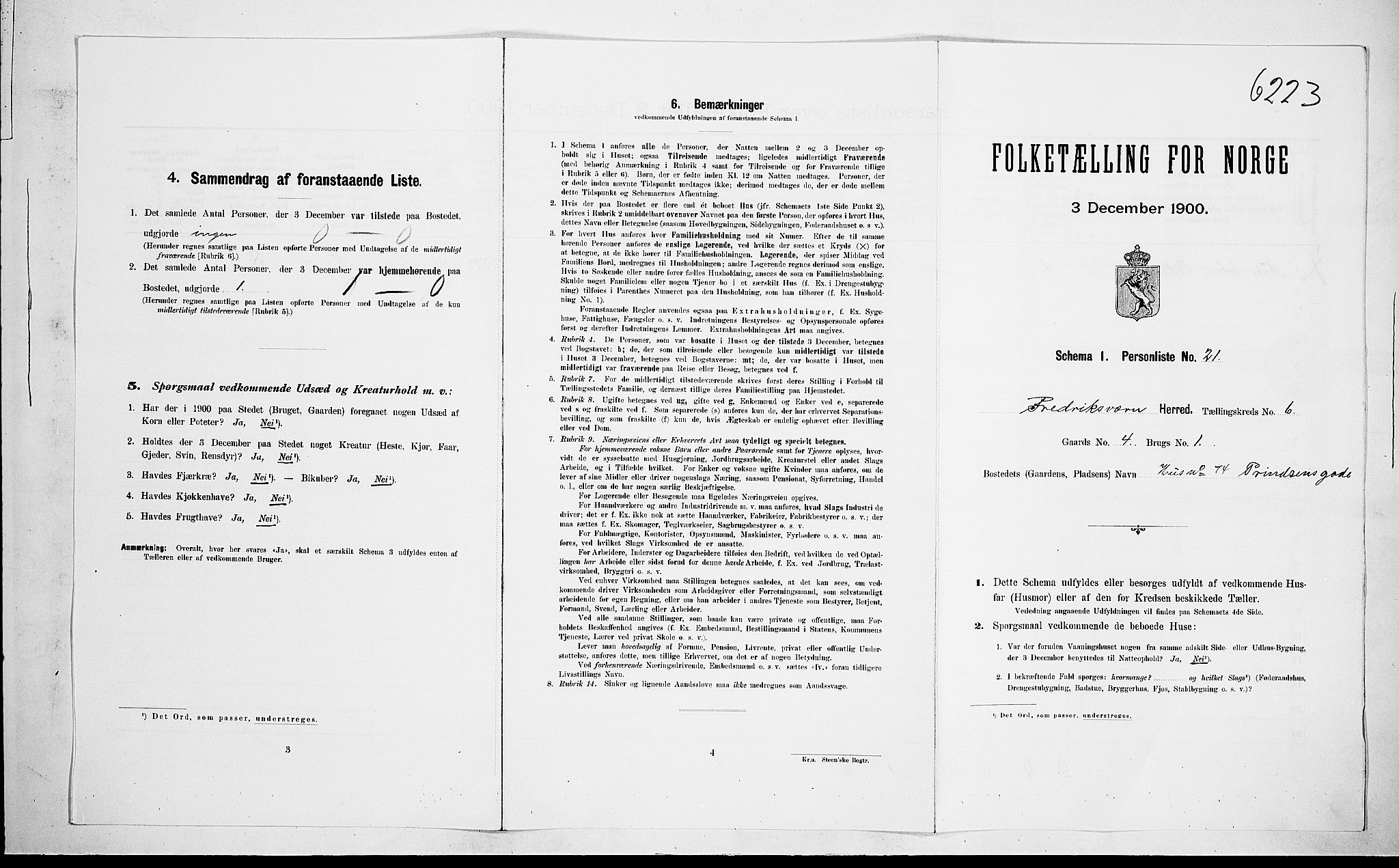 RA, 1900 census for Fredriksvern, 1900, p. 224