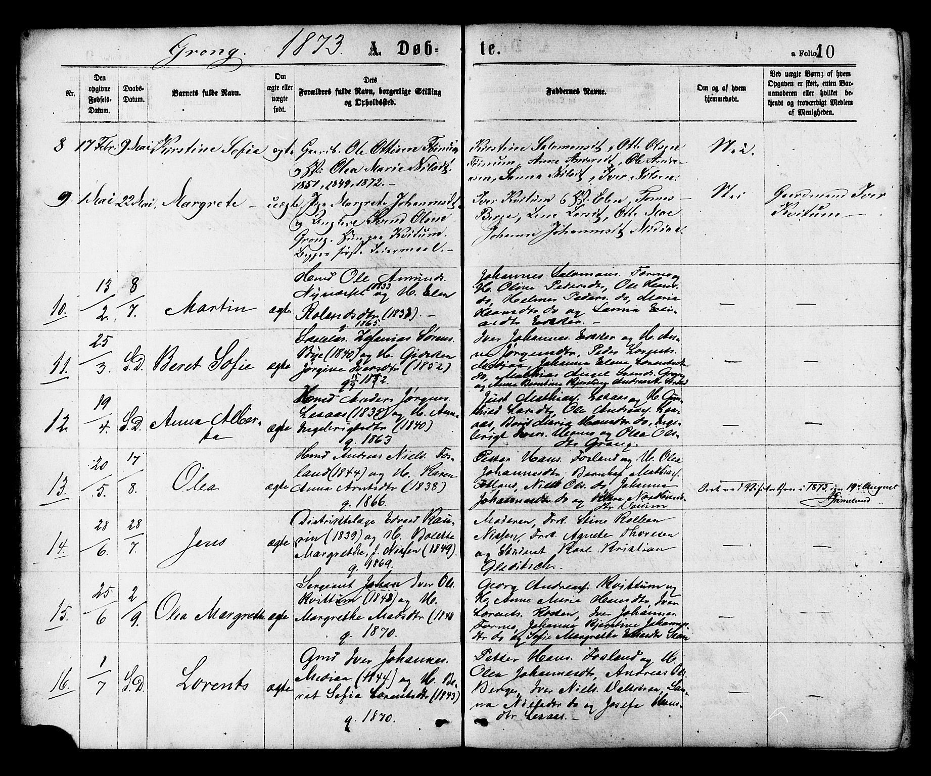 Ministerialprotokoller, klokkerbøker og fødselsregistre - Nord-Trøndelag, SAT/A-1458/758/L0516: Parish register (official) no. 758A03 /1, 1869-1879, p. 10