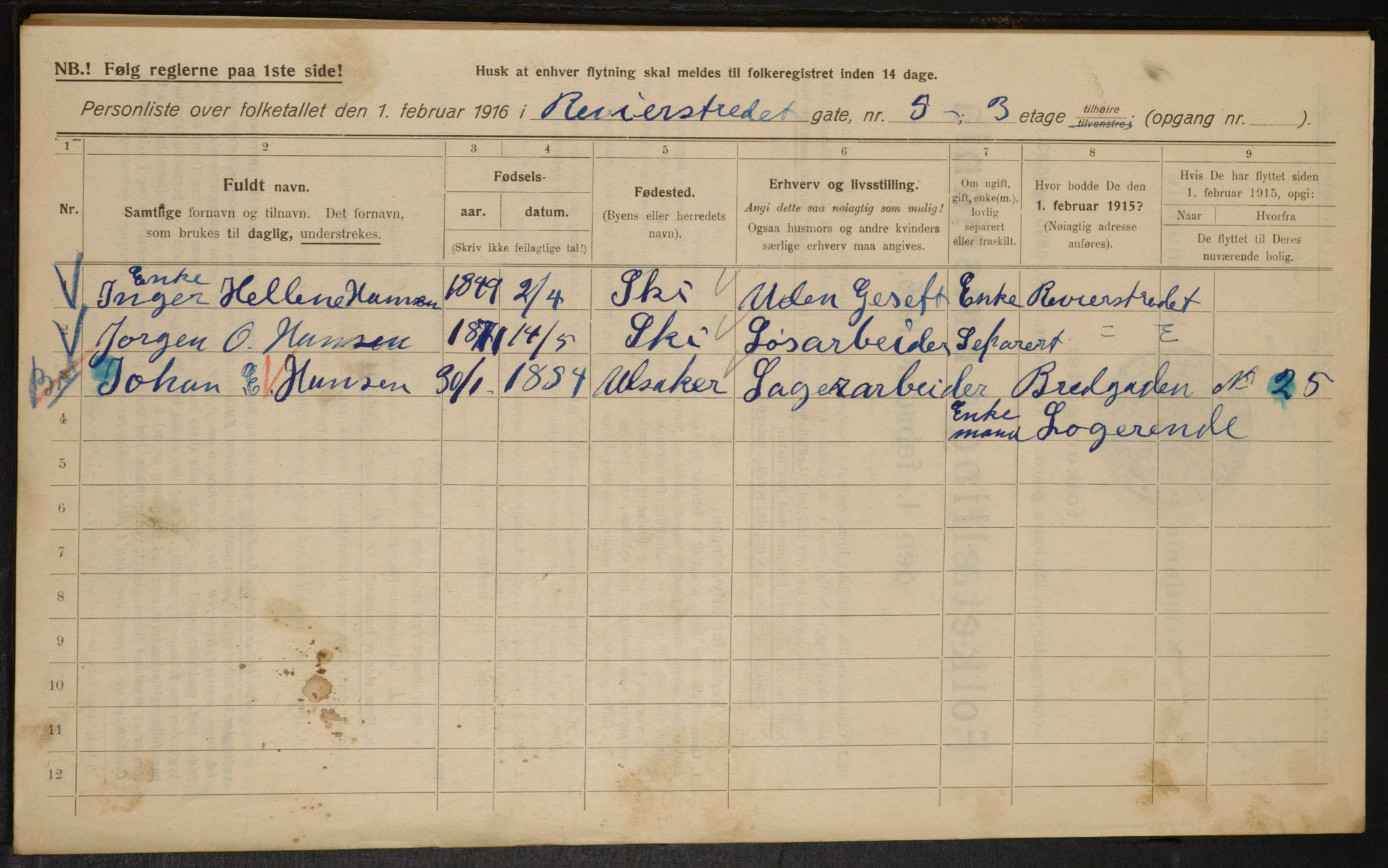 OBA, Municipal Census 1916 for Kristiania, 1916, p. 85046