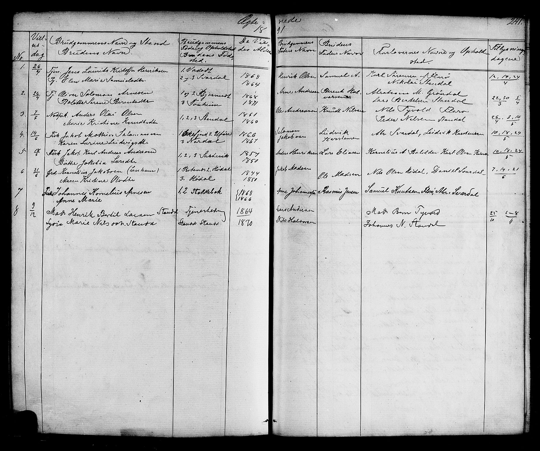 Kinn sokneprestembete, AV/SAB-A-80801/H/Hab/Habc/L0002: Parish register (copy) no. C 2, 1869-1918, p. 241