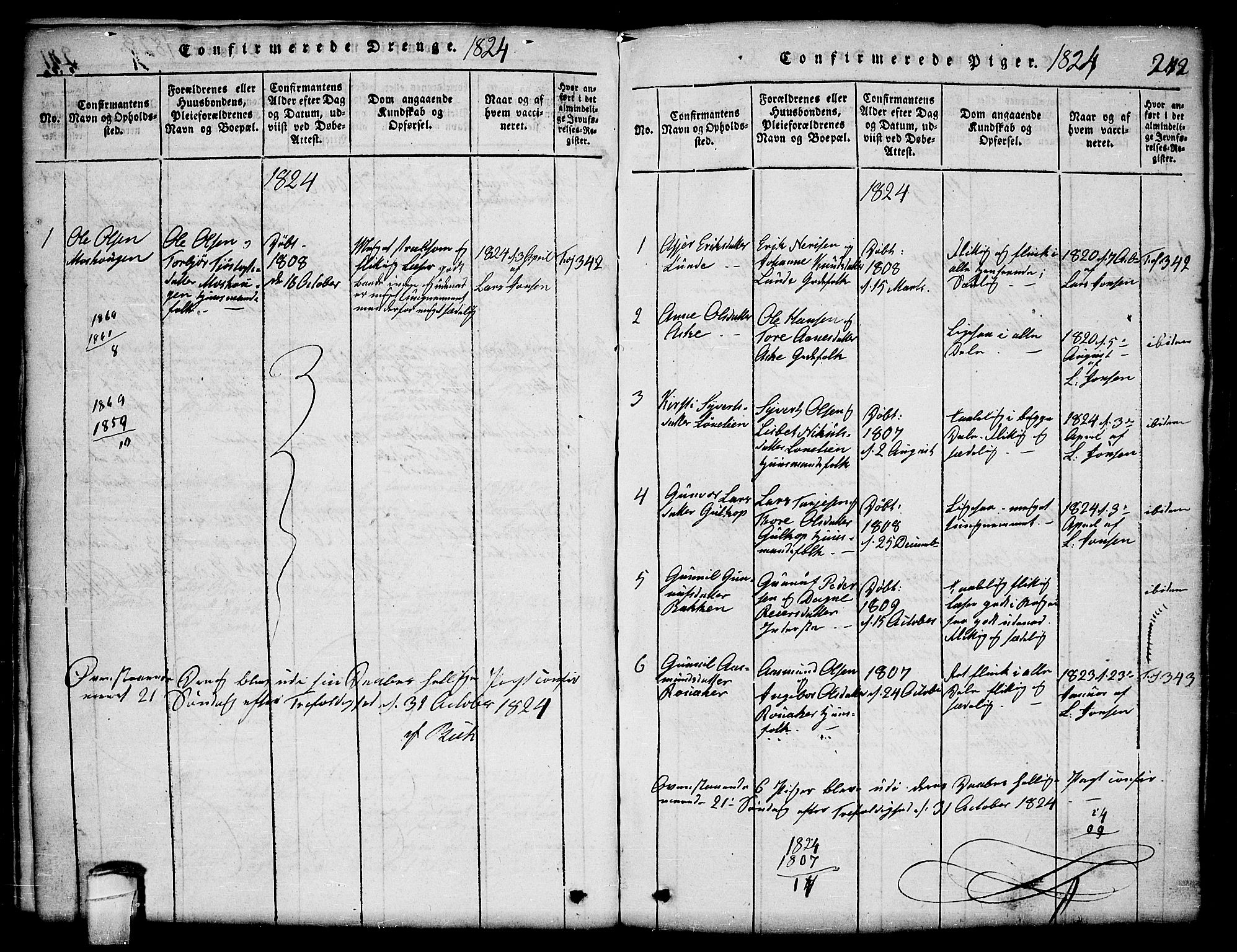 Lårdal kirkebøker, AV/SAKO-A-284/G/Ga/L0001: Parish register (copy) no. I 1, 1815-1861, p. 242