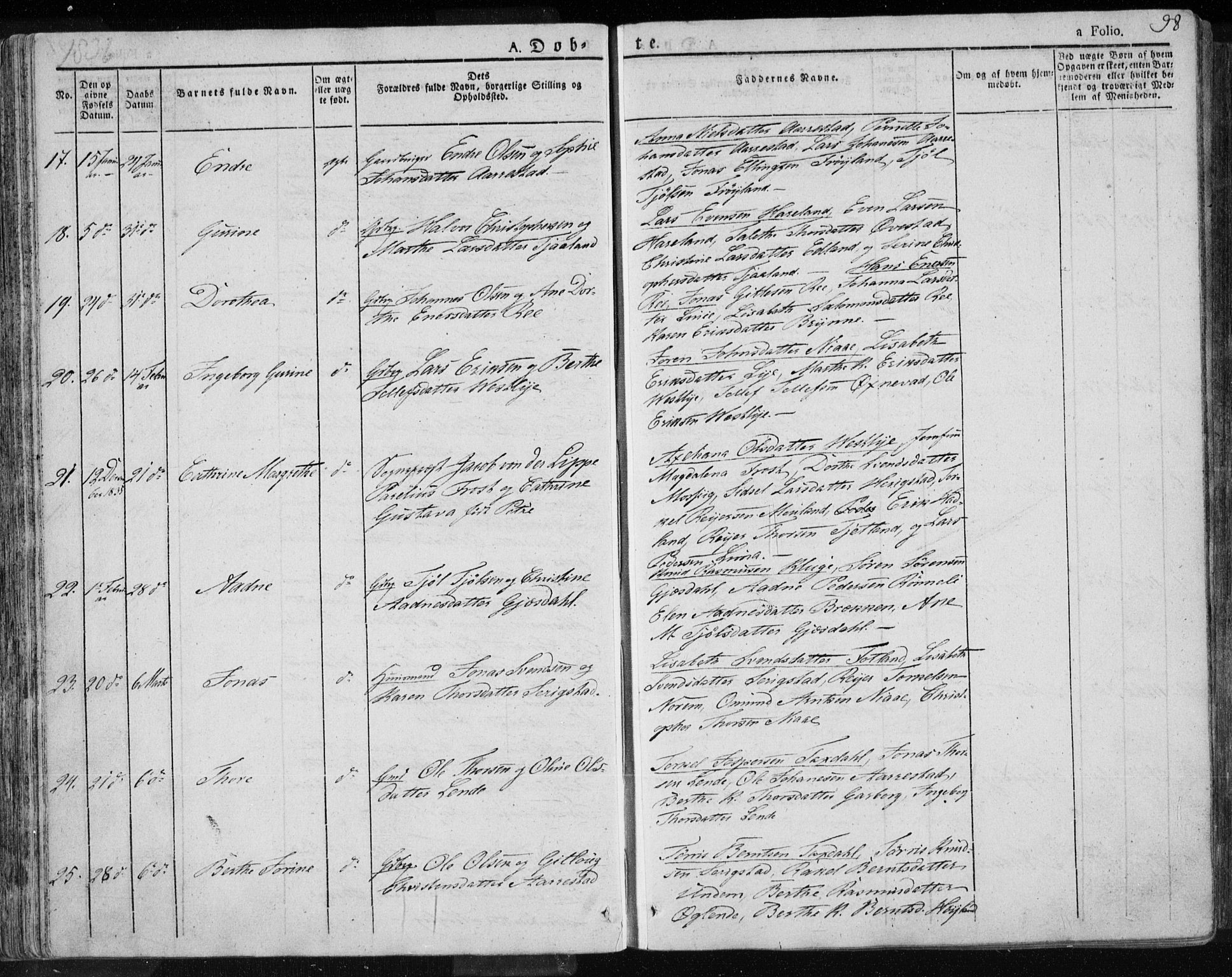 Lye sokneprestkontor, AV/SAST-A-101794/001/30BA/L0004: Parish register (official) no. A 4, 1826-1841, p. 98