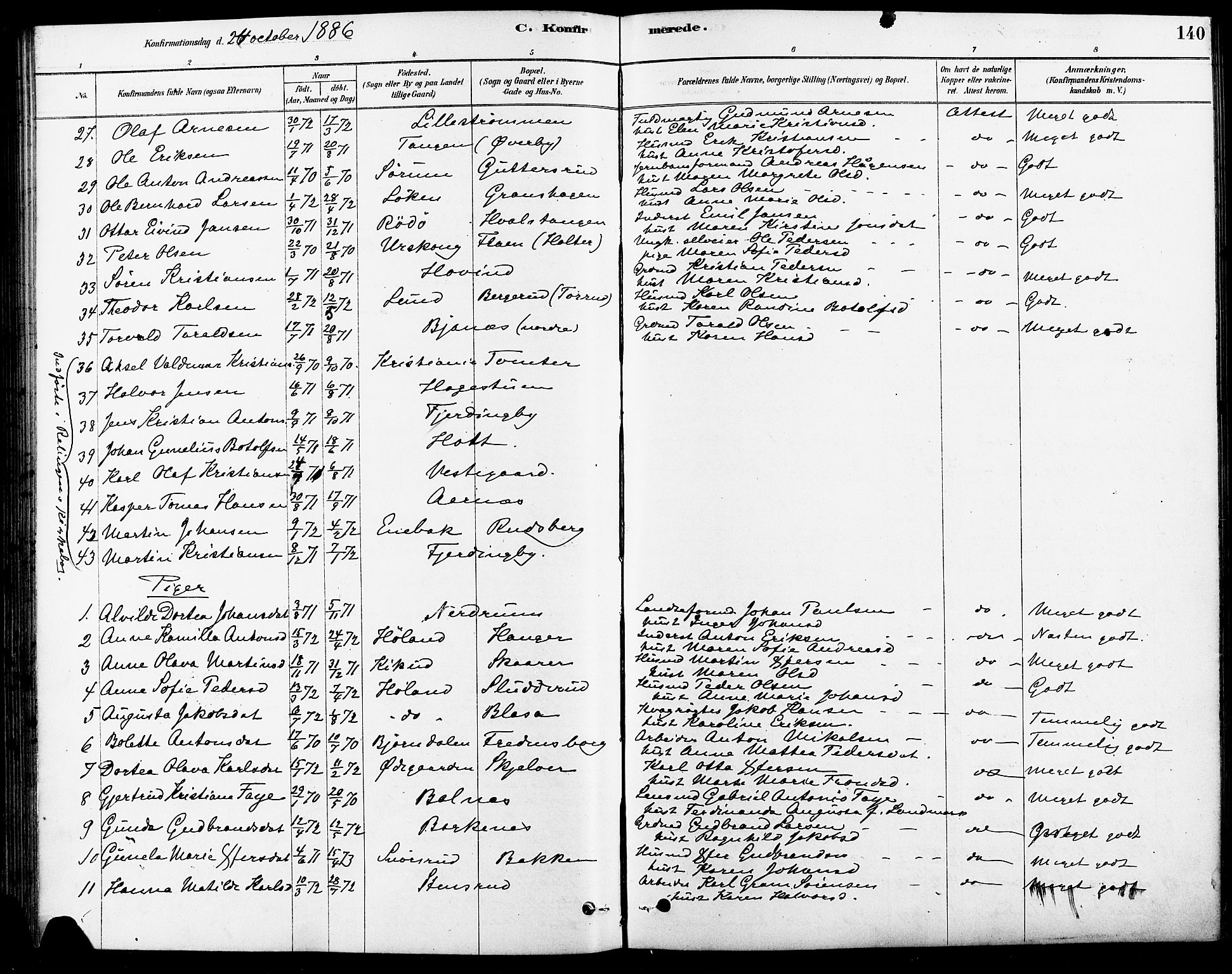 Fet prestekontor Kirkebøker, SAO/A-10370a/F/Fa/L0014: Parish register (official) no. I 14, 1878-1891, p. 140