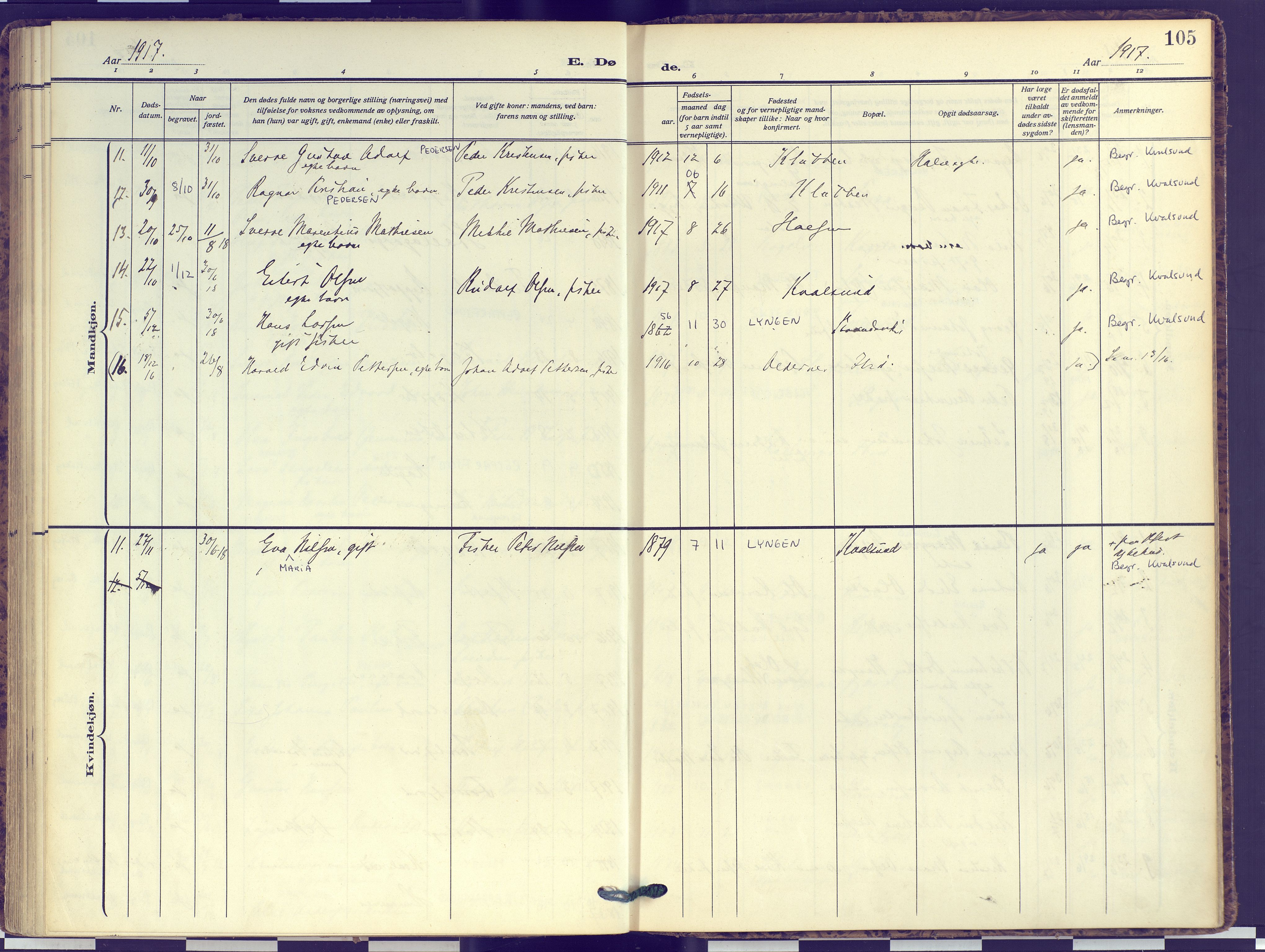 Hammerfest sokneprestkontor, SATØ/S-1347: Parish register (official) no. 16, 1908-1923, p. 105